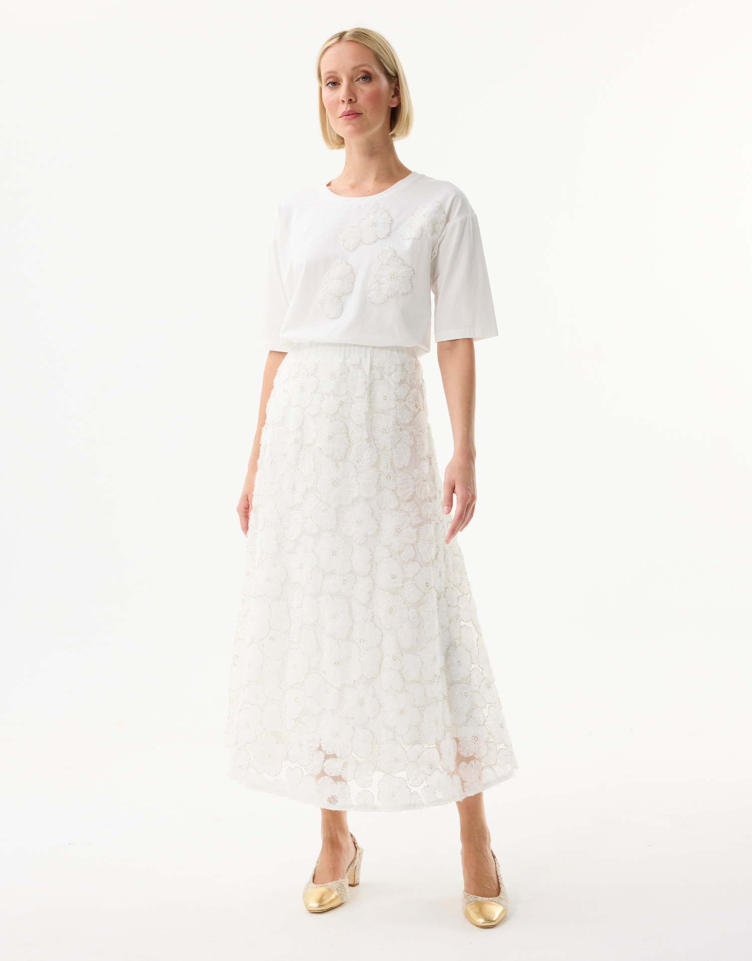 Jupe midi femme en dentelle fleurie