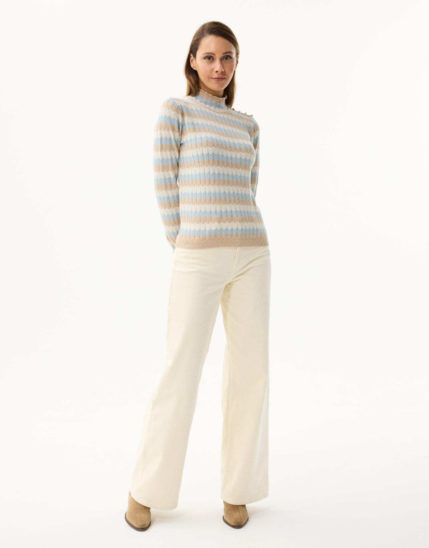 Women's striped shimmering turtleneck sweater
