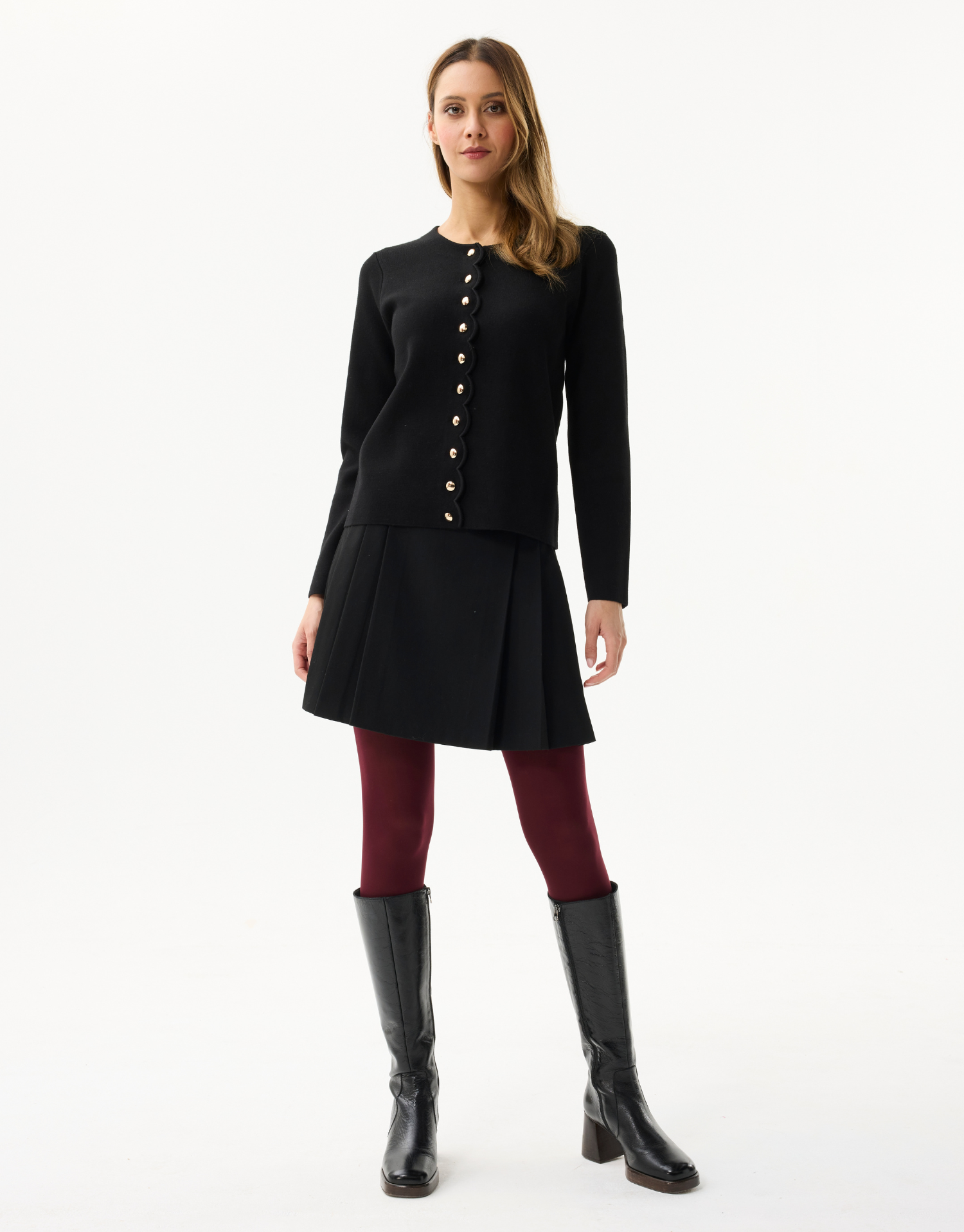 Cardigan femme boutonné détails festonnés