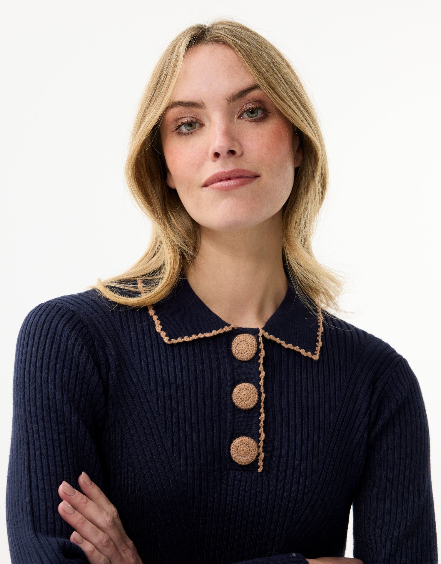 Pullover with buttoned polo collar