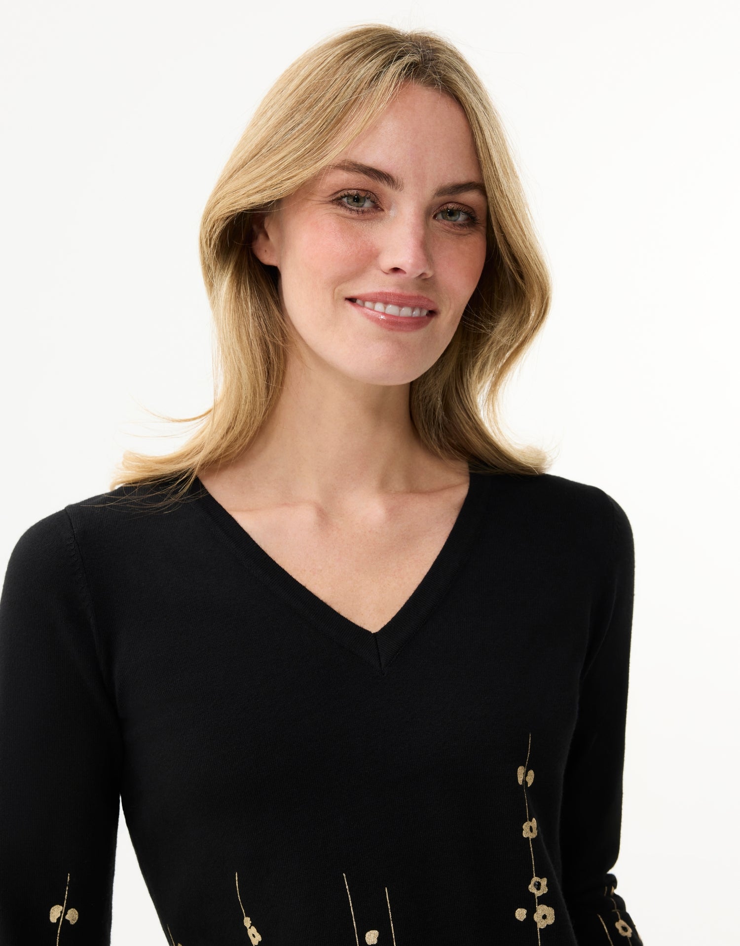 Women's V-neck sparkling floral pattern top