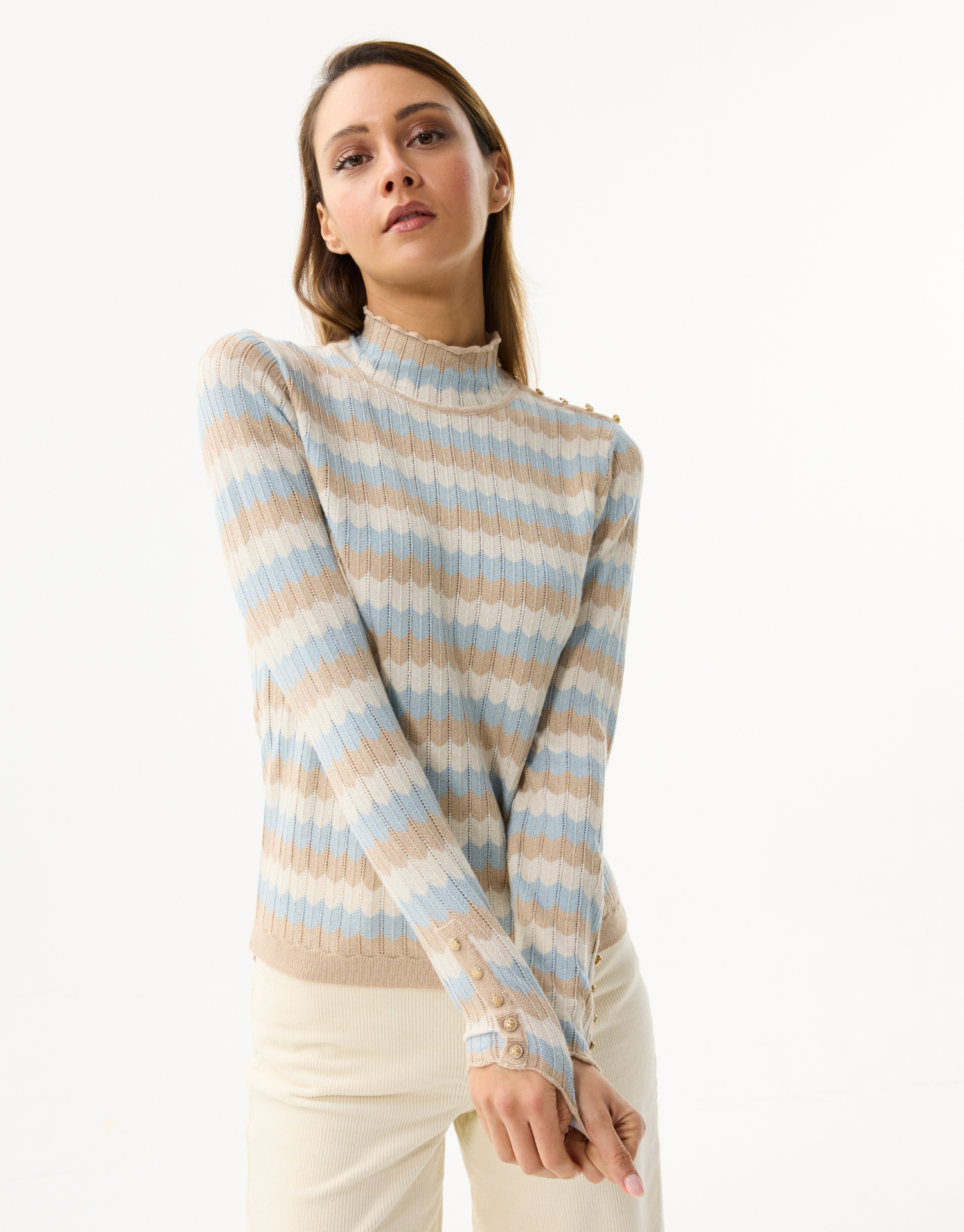 Women's striped shimmering turtleneck sweater