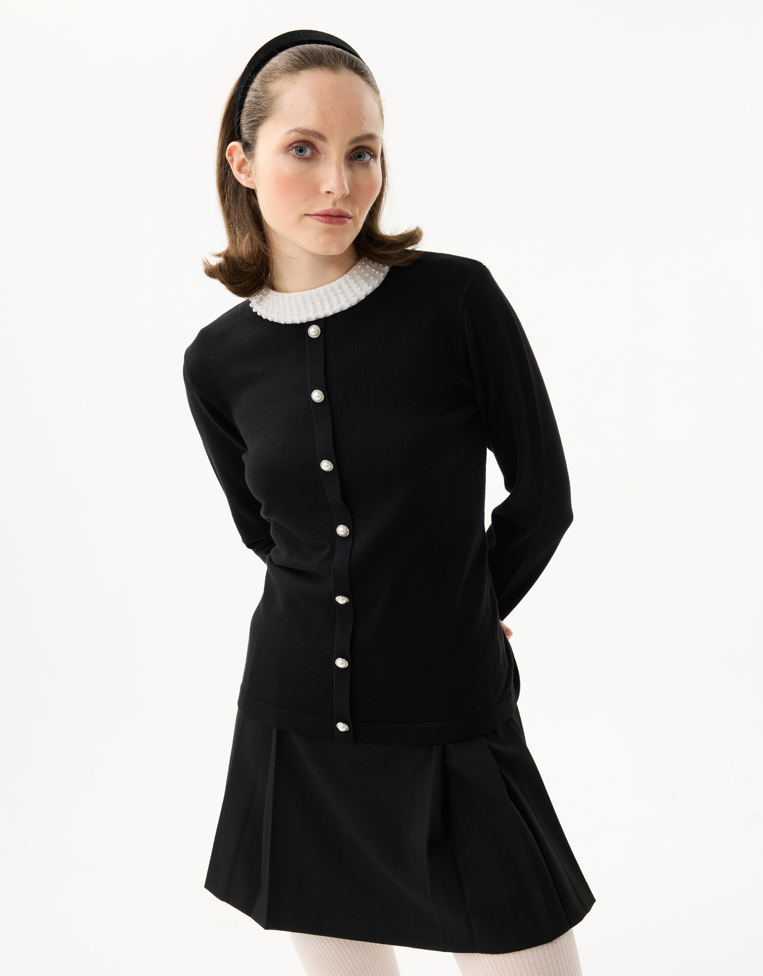 Cardigan femme noir col contrastant