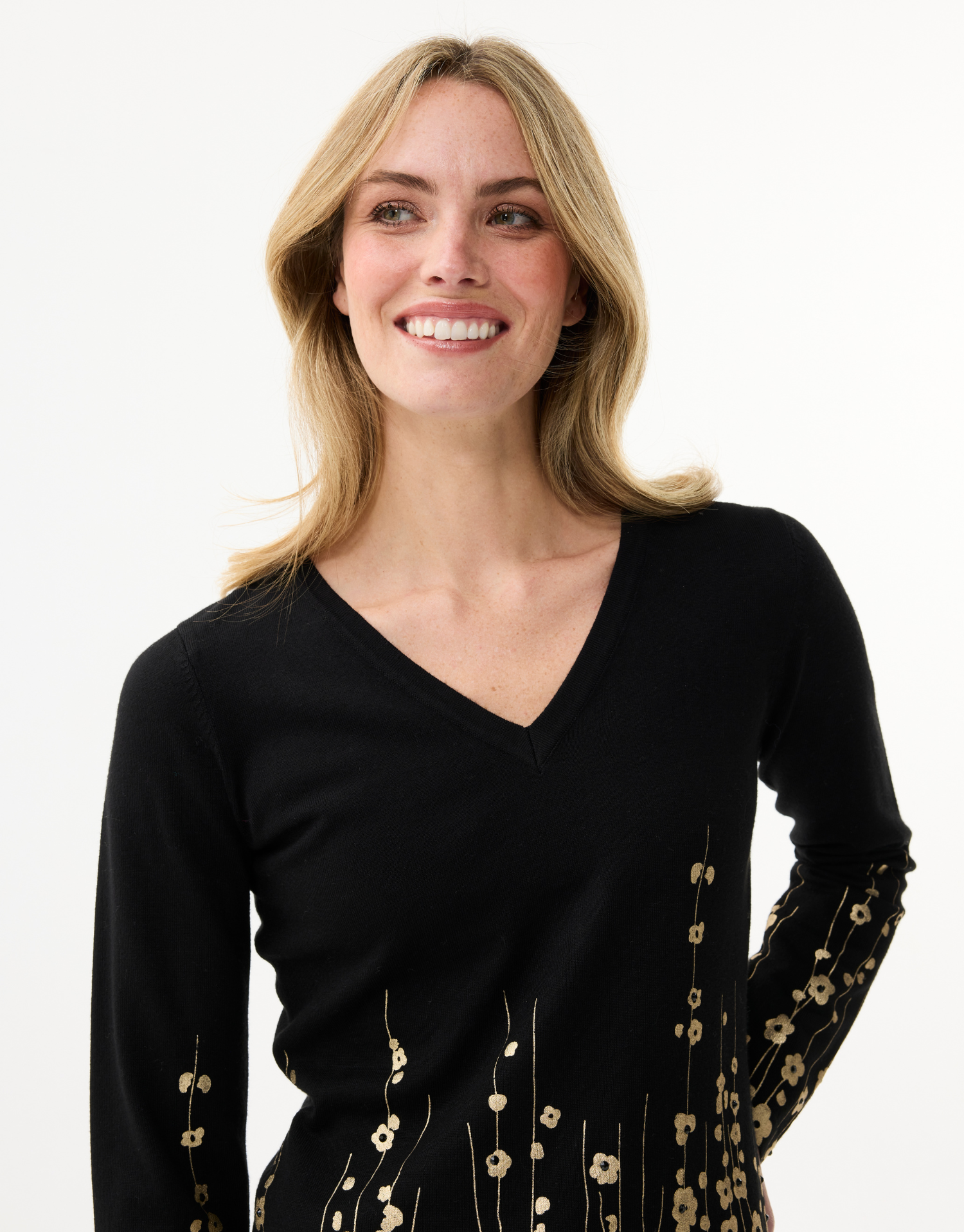 Women's V-neck sparkling floral pattern top