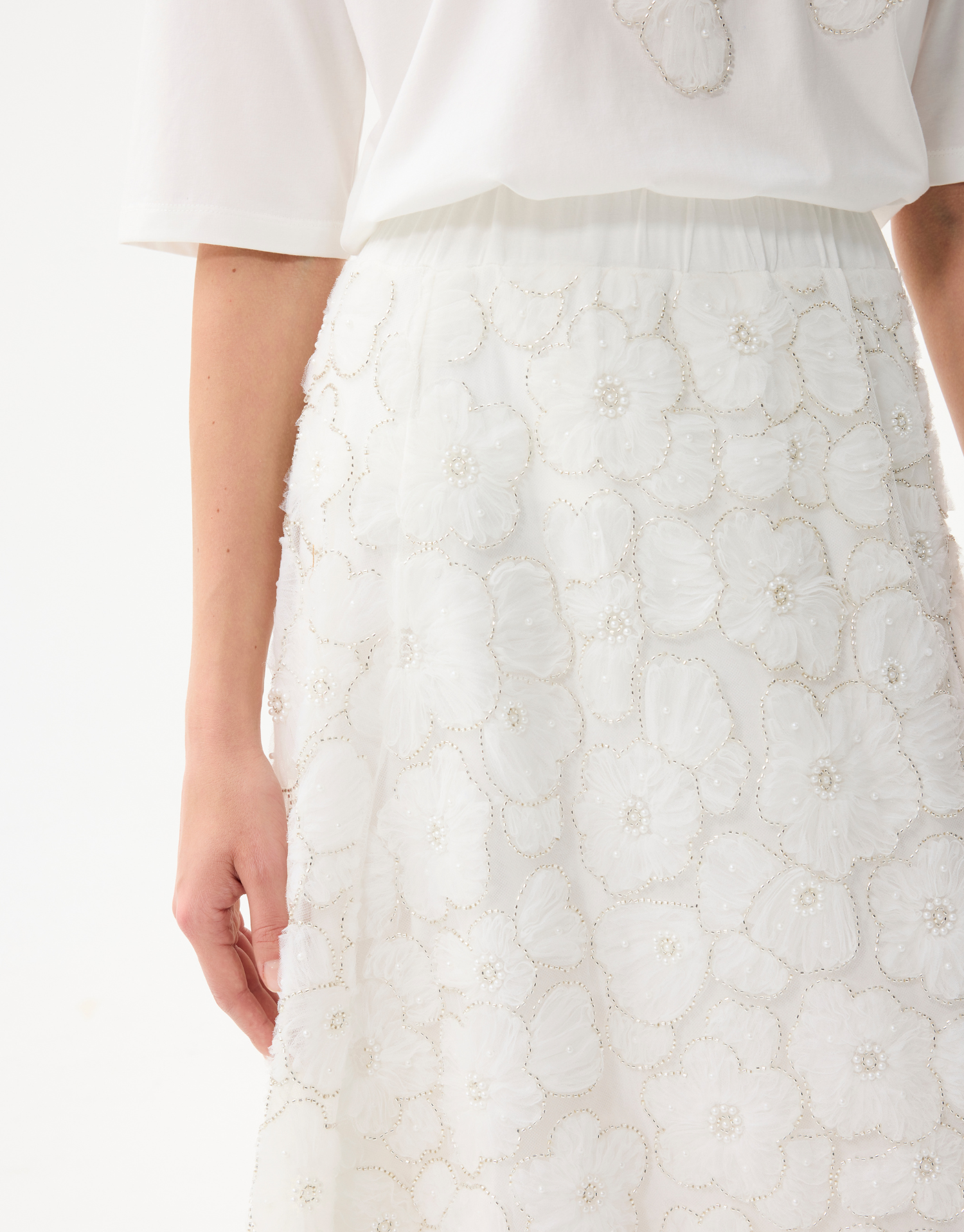 Jupe midi femme en dentelle fleurie