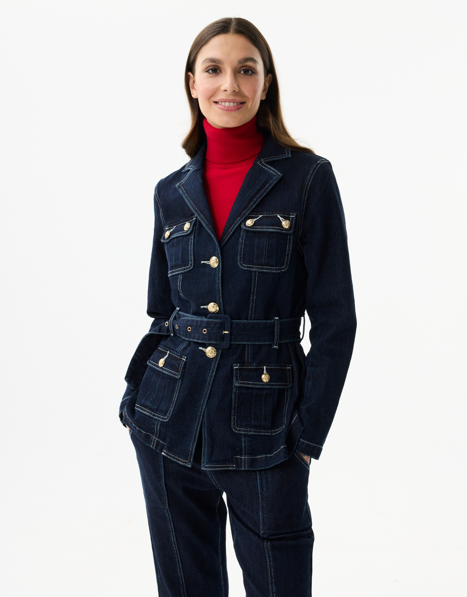 Women's cotton denim jacket with belt