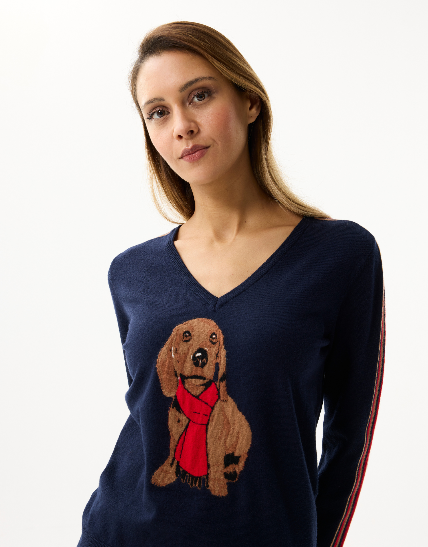 Women's V-neck dog pattern top
