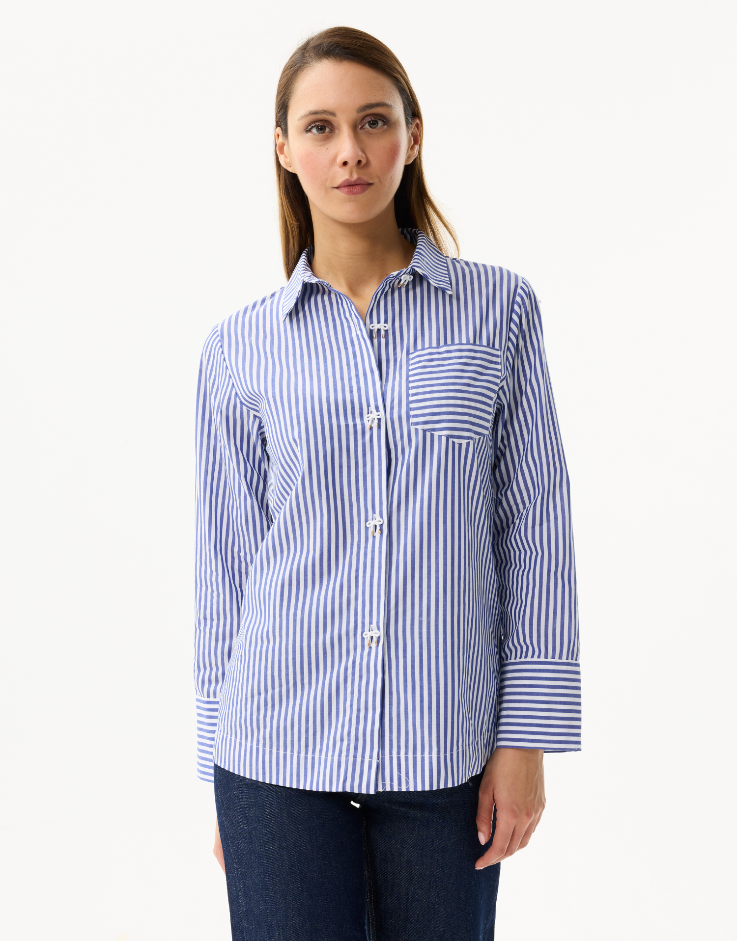 Chemise femme rayée bleu et blanc en coton
