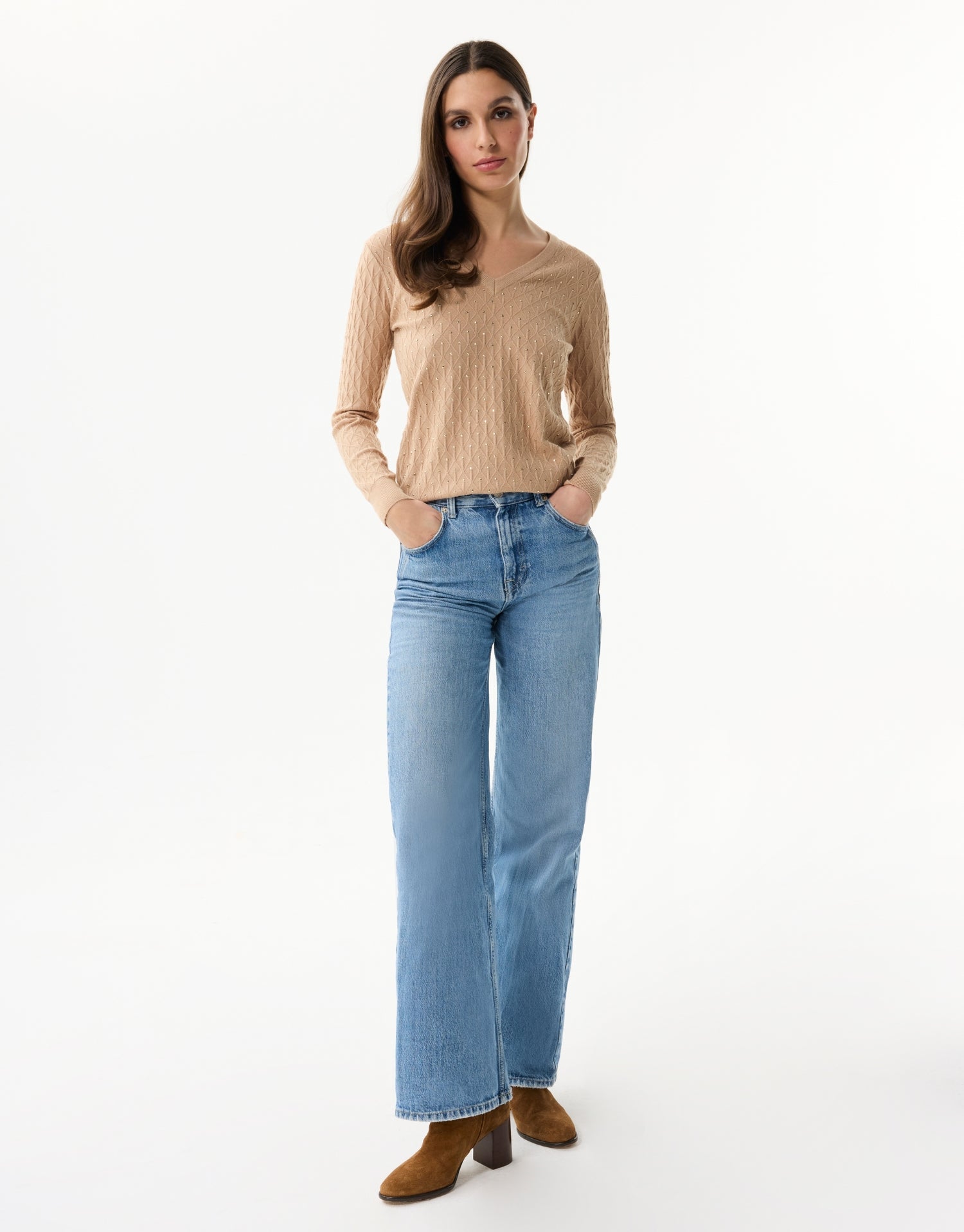 Openwork V-neck top