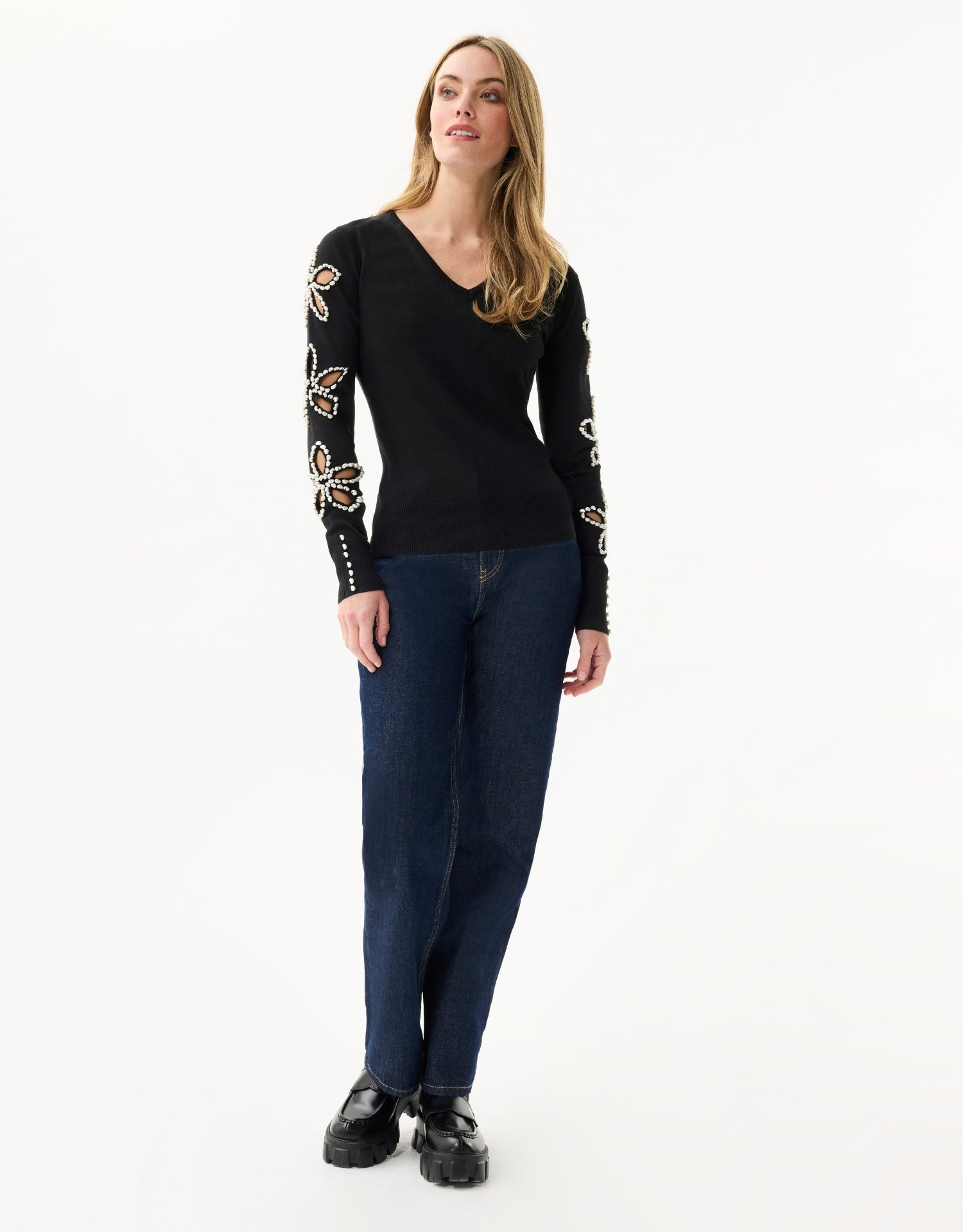 Floral pearl sweater