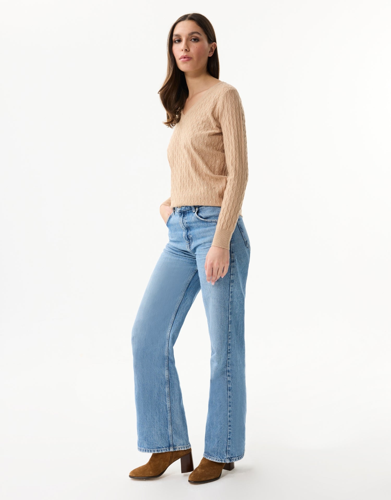 Openwork V-neck top