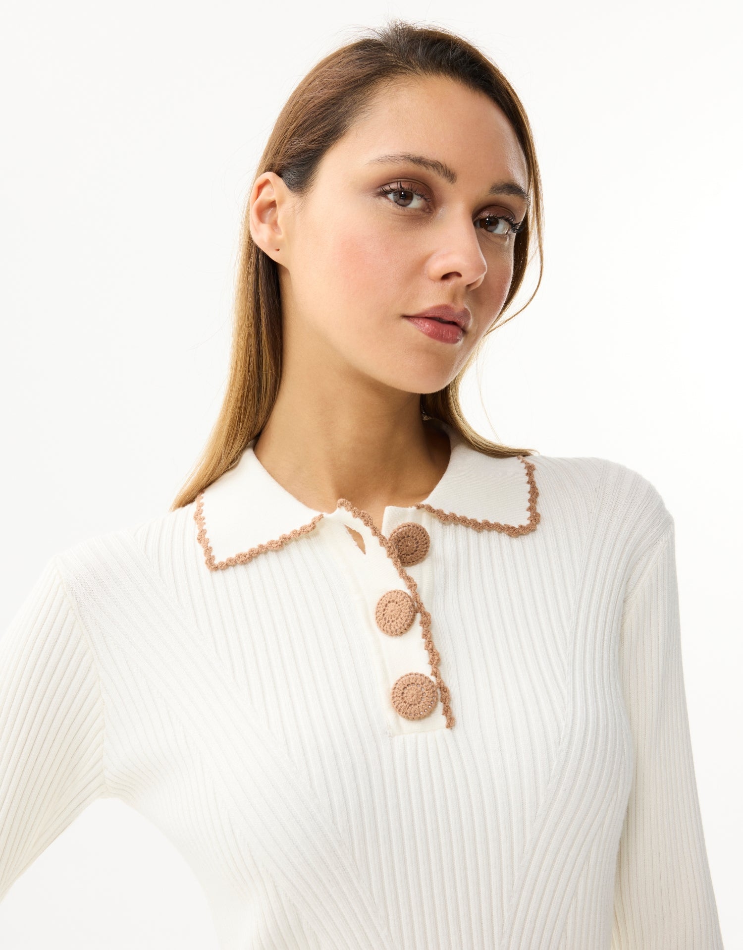 Pullover with buttoned polo collar