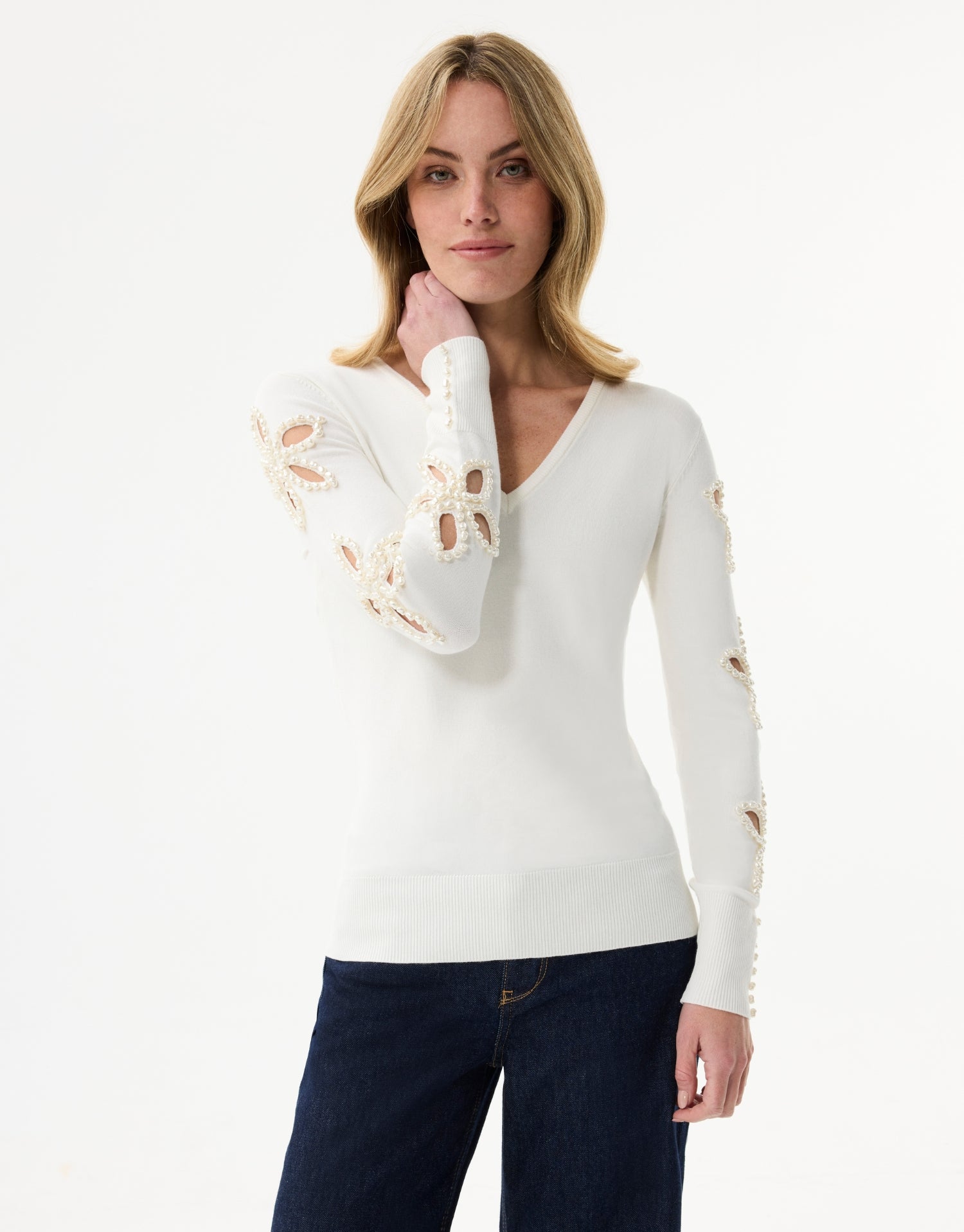 Floral pearl sweater
