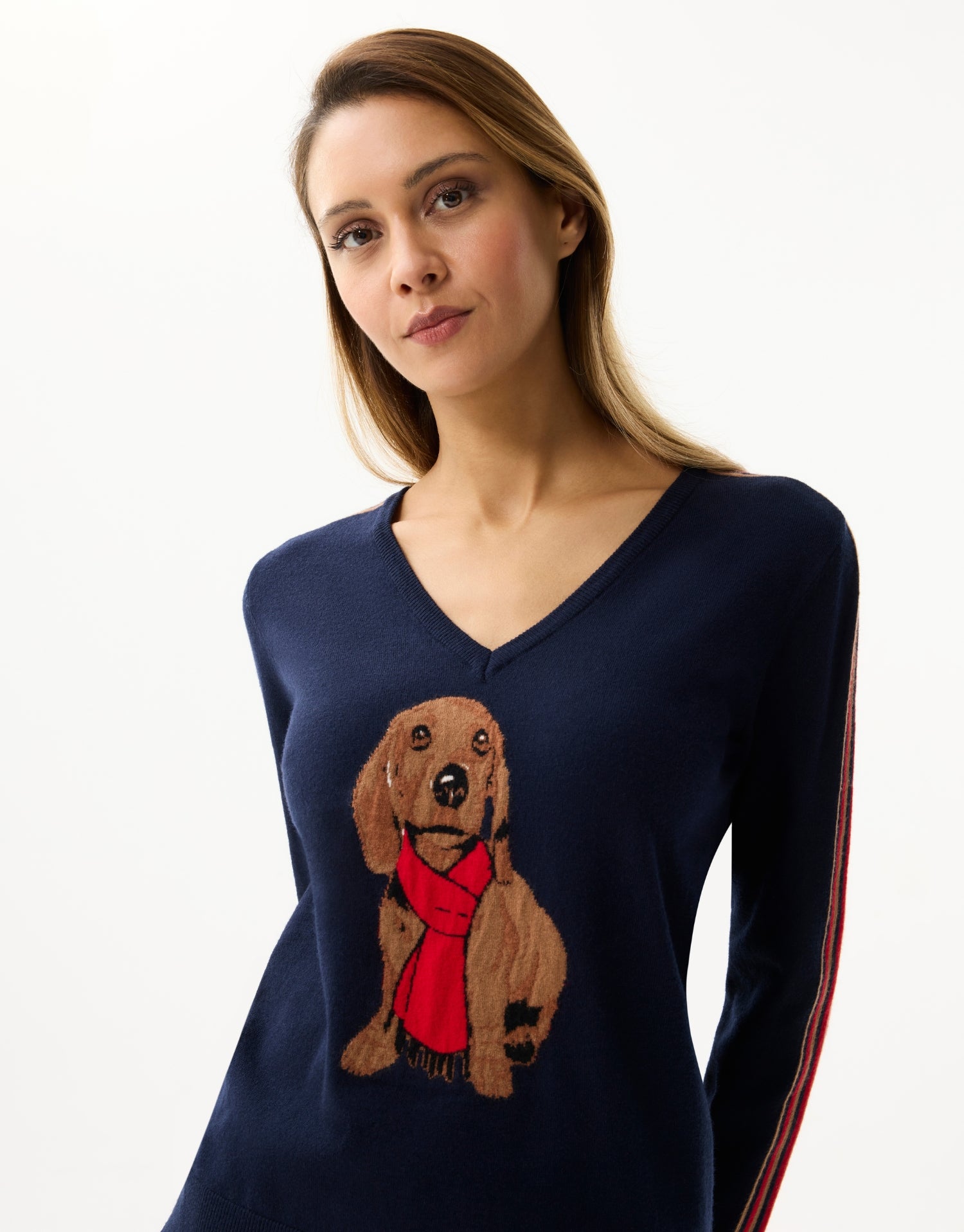 Women's V-neck dog pattern top