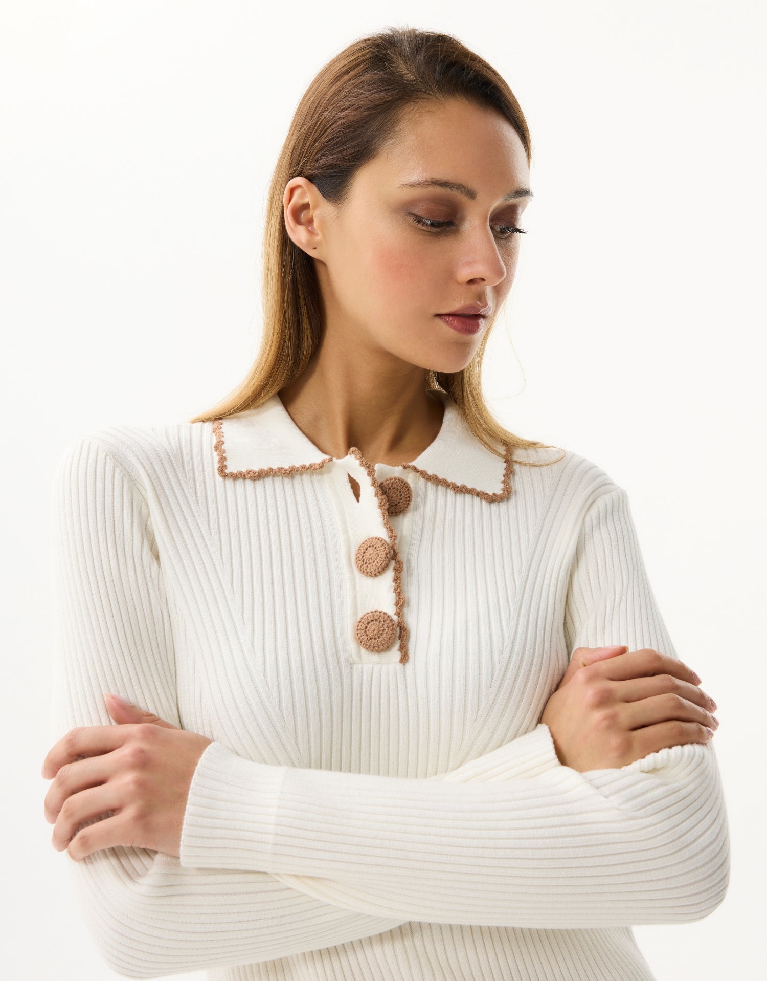 Pullover with buttoned polo collar