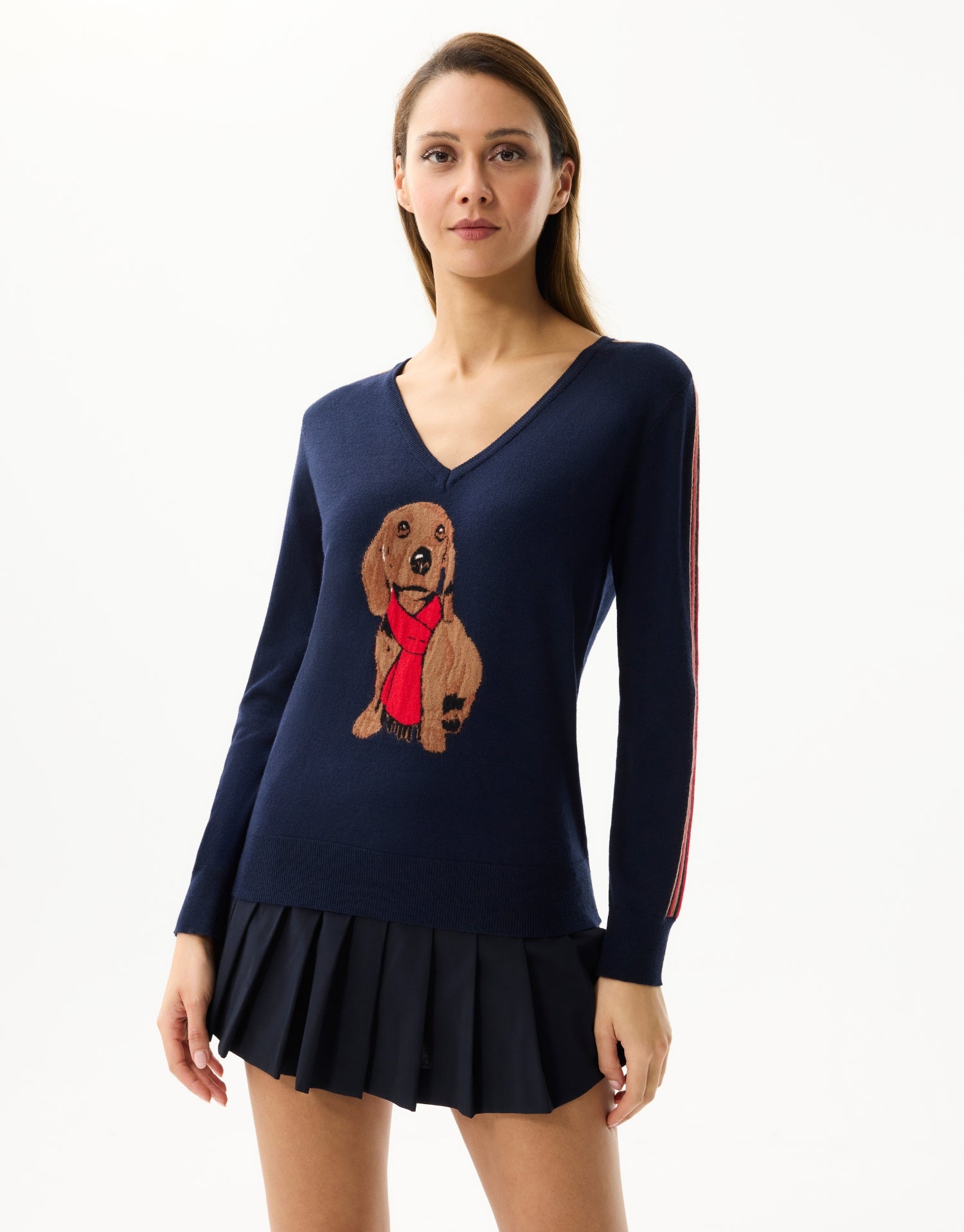 Women's V-neck dog pattern top