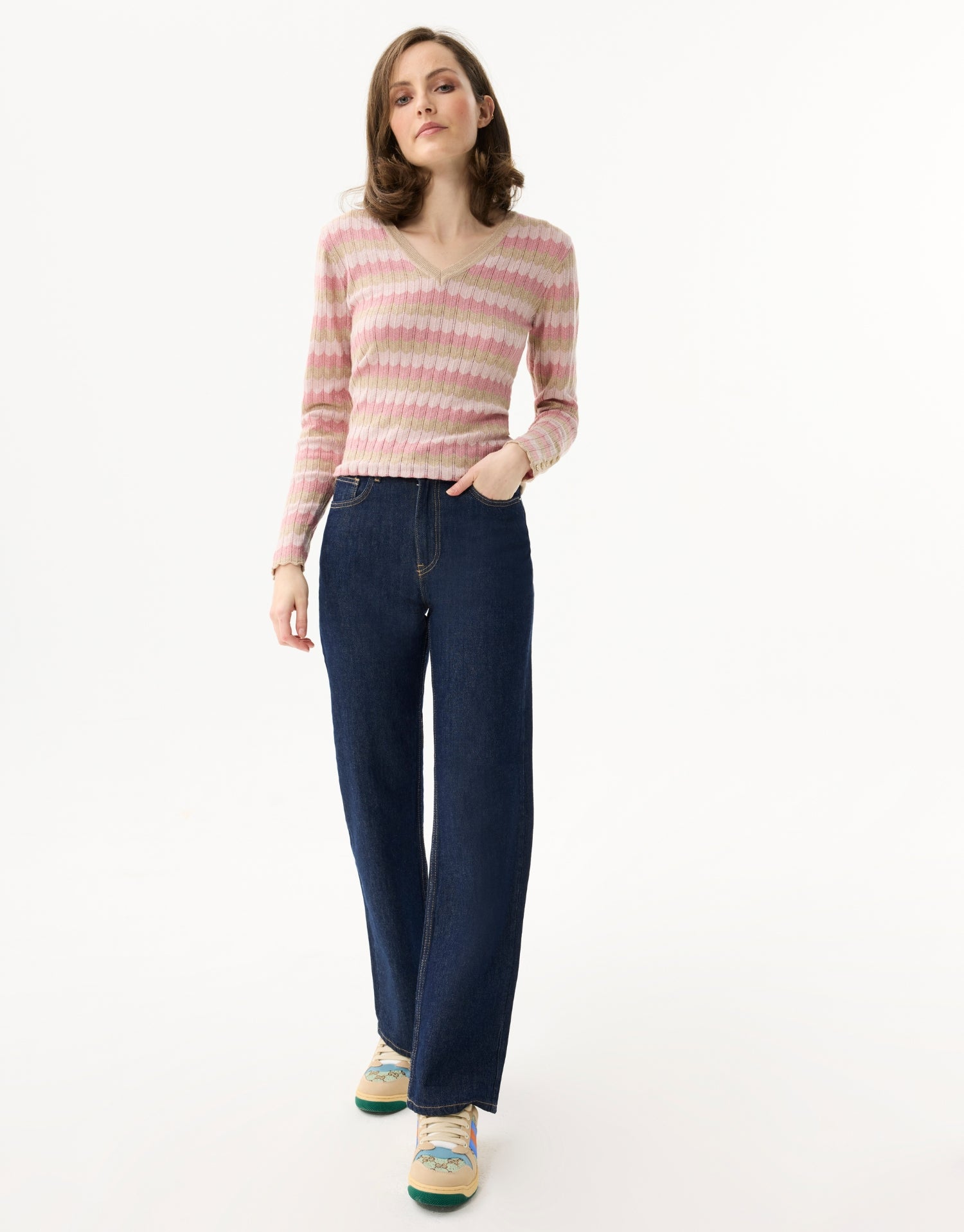 V-neck striped sweater