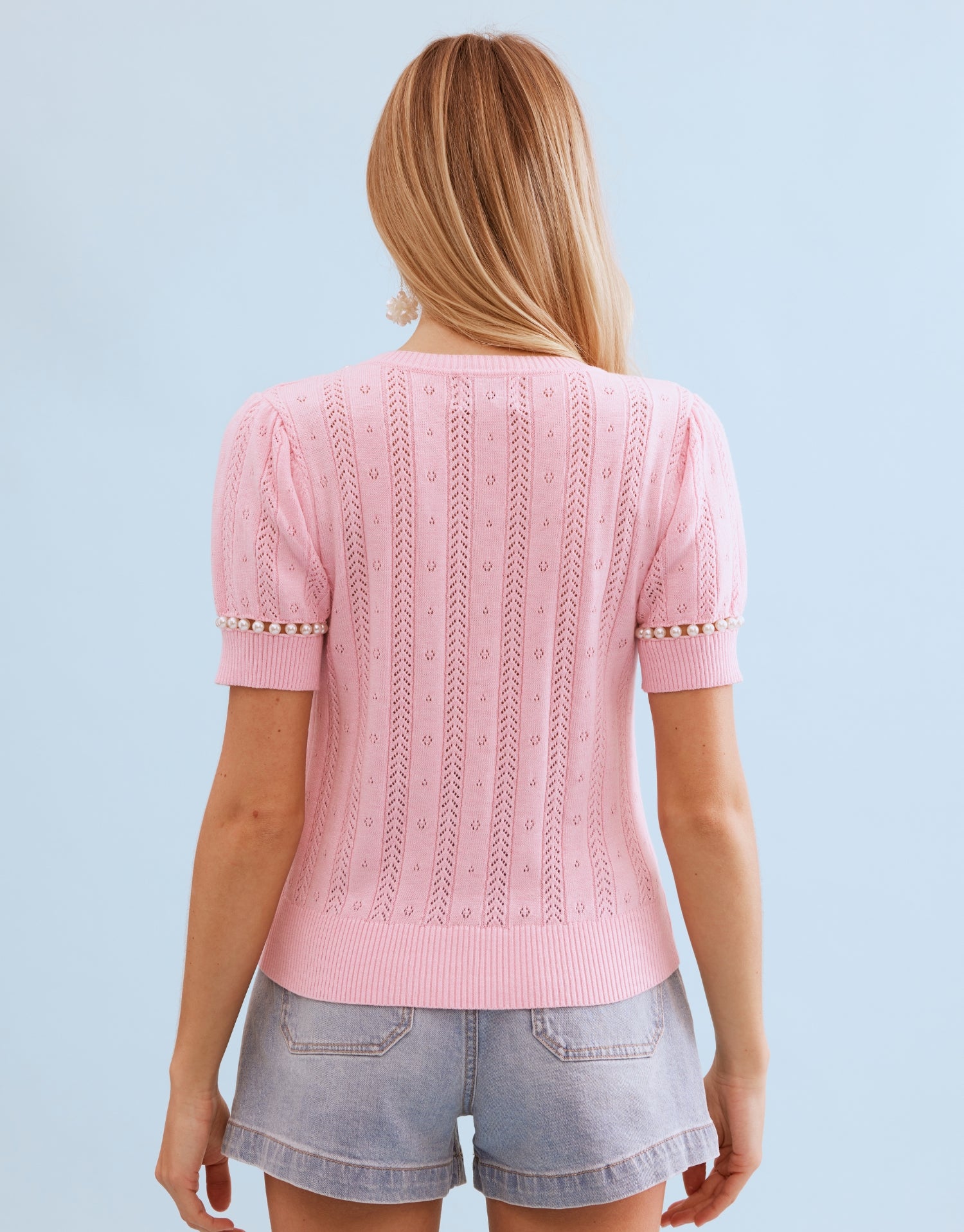 Pull maille perlé rose