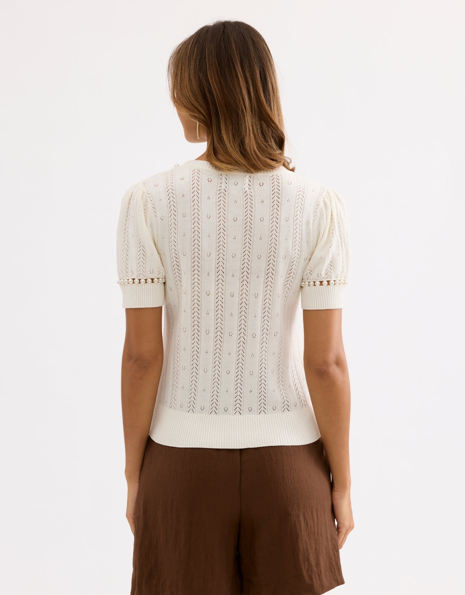 Pull maille perlé écru