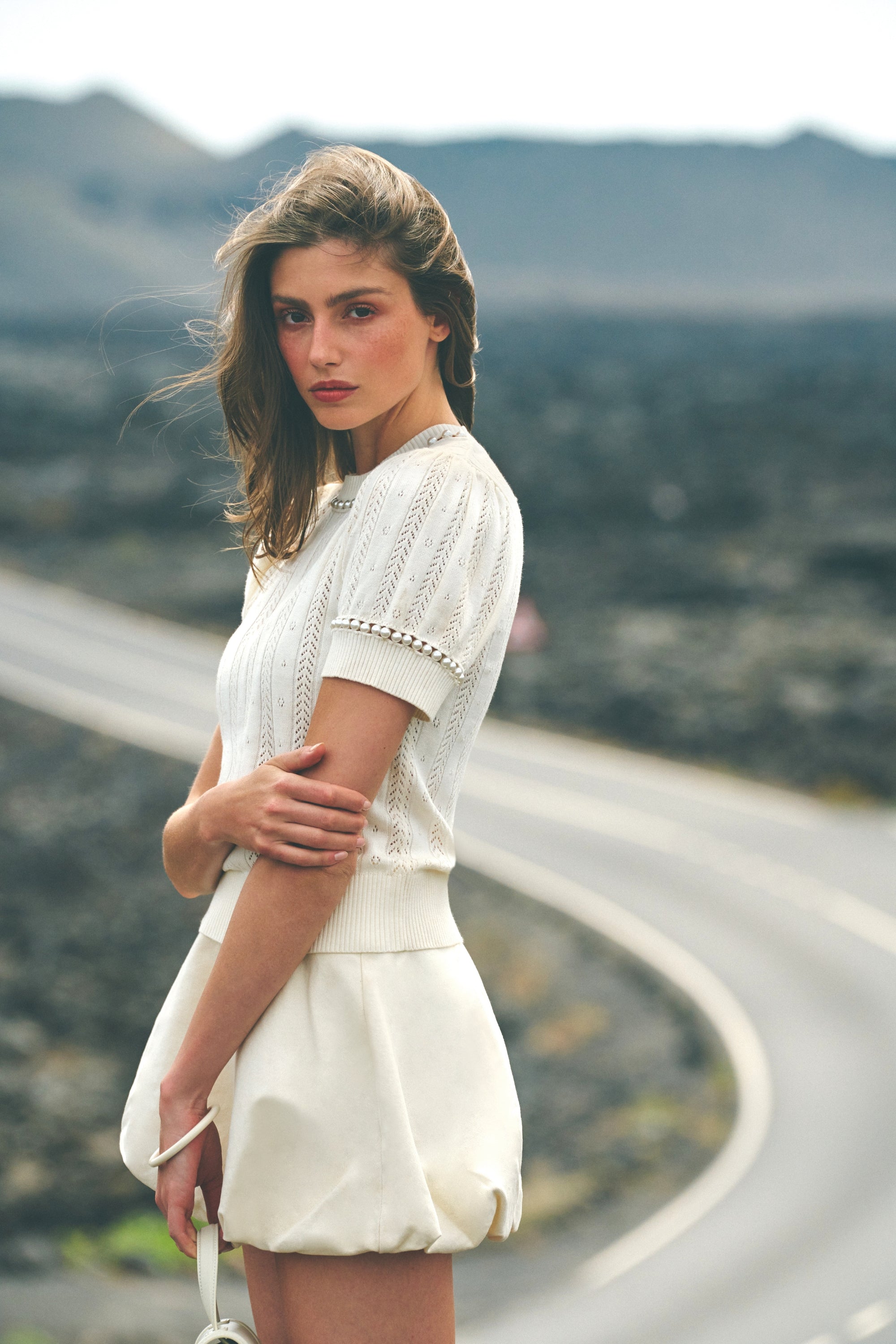Pull maille perlé écru