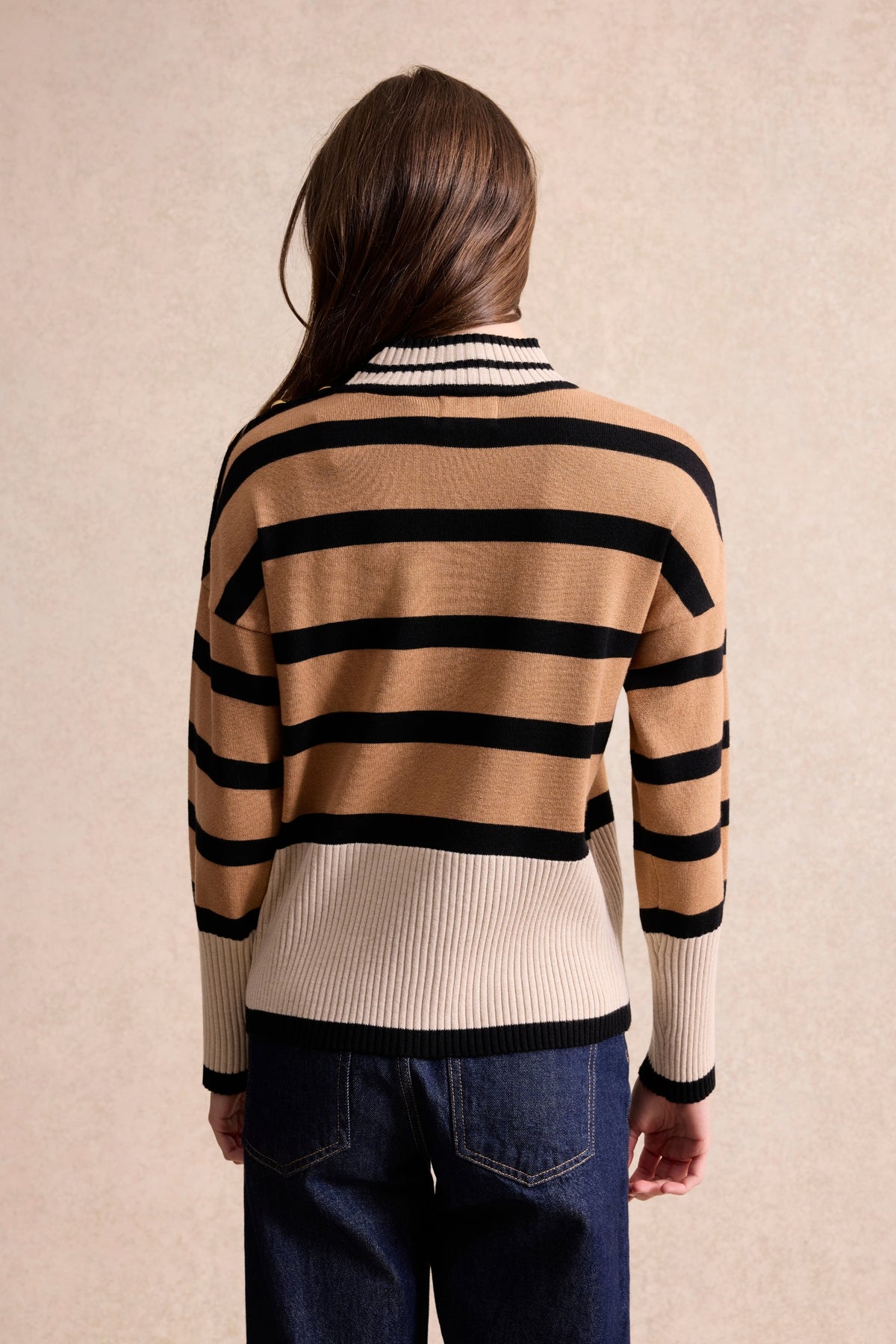 Pull rayé col montant camel