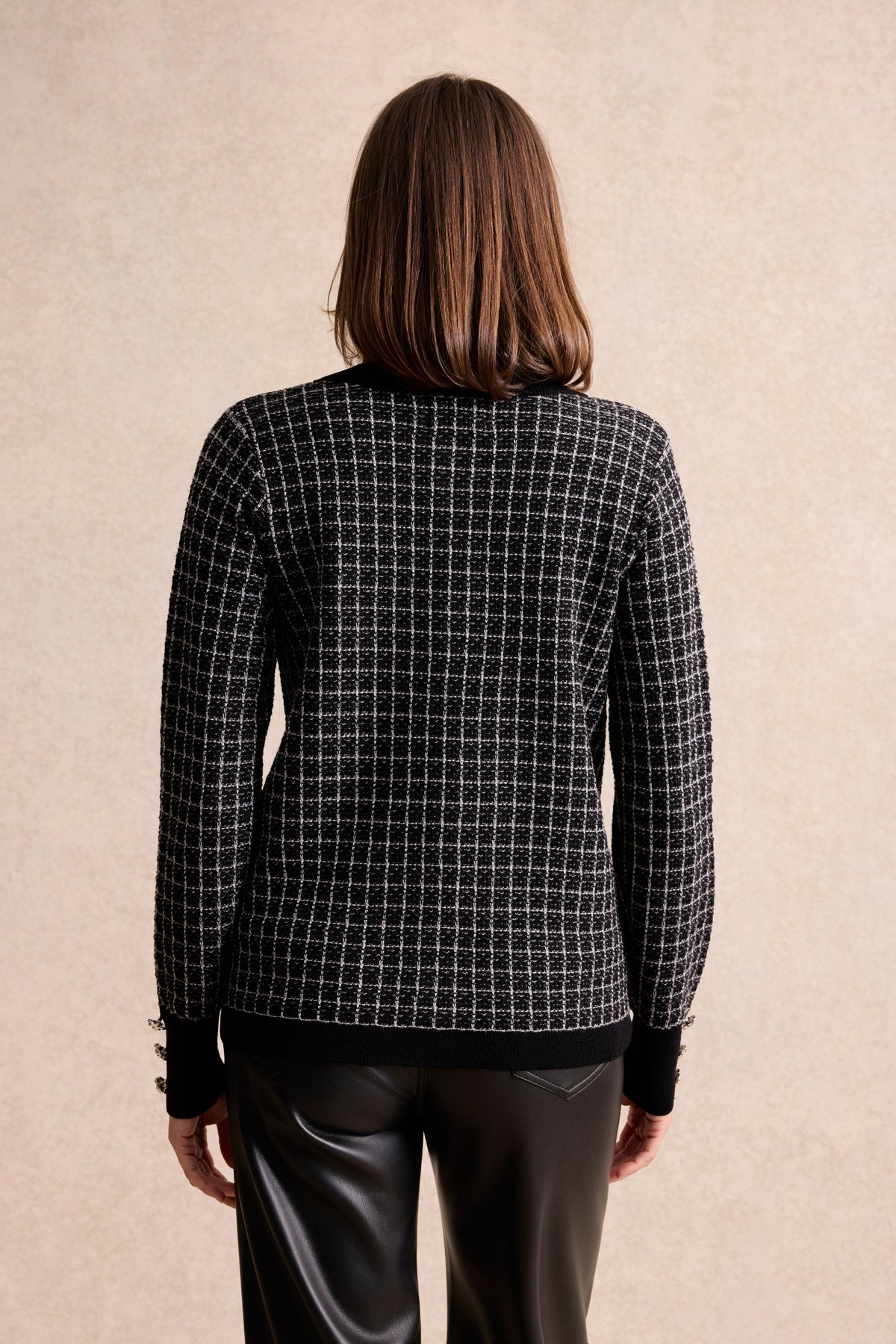 Cardigan femme en maille effet tweed noir