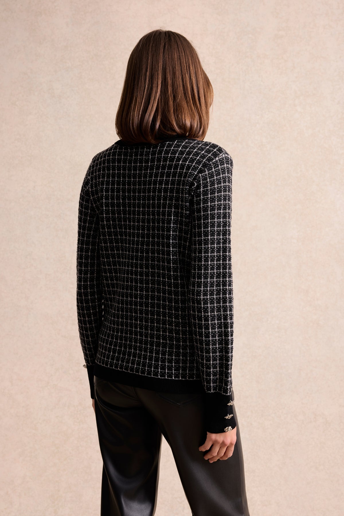 Cardigan femme en maille effet tweed noir