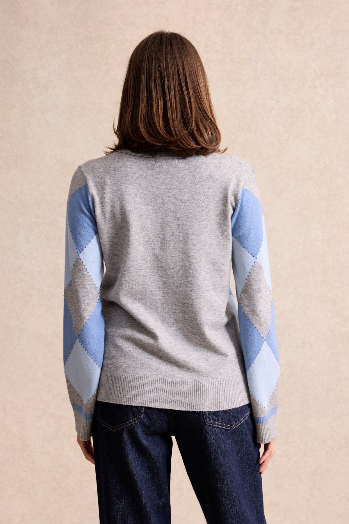 Pull col polo à losanges bleu
