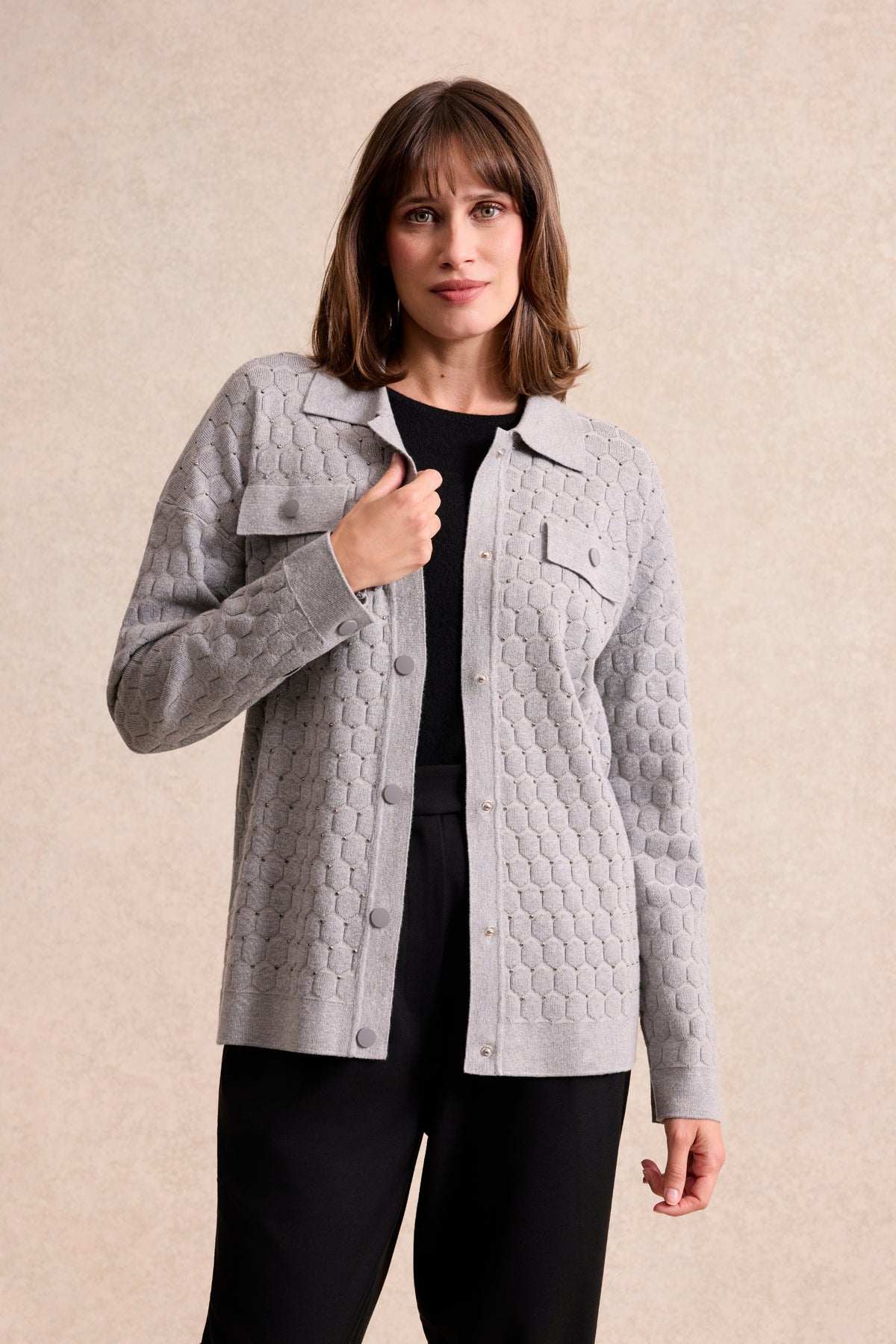 Cardigan femme en maille gris