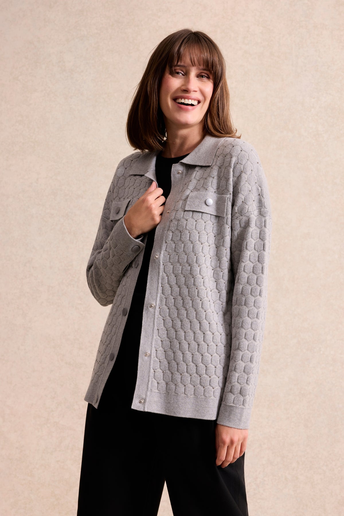 Cardigan femme en maille gris