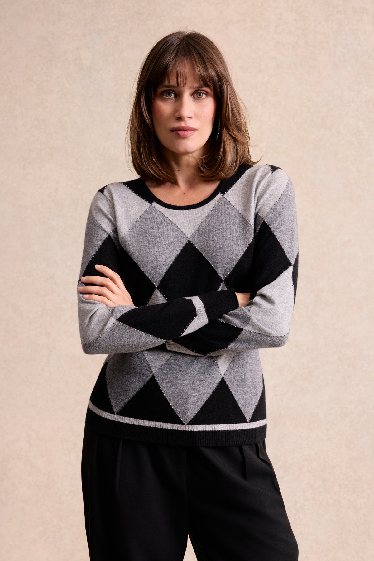 Pull à losanges gris
