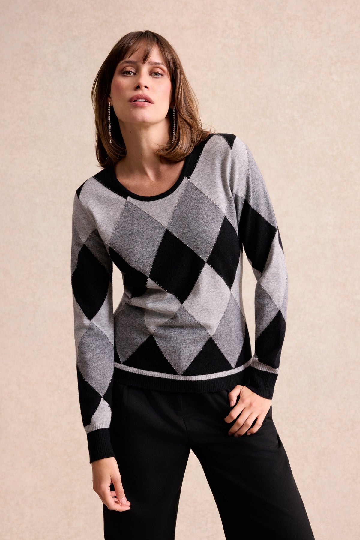 Pull à losanges gris