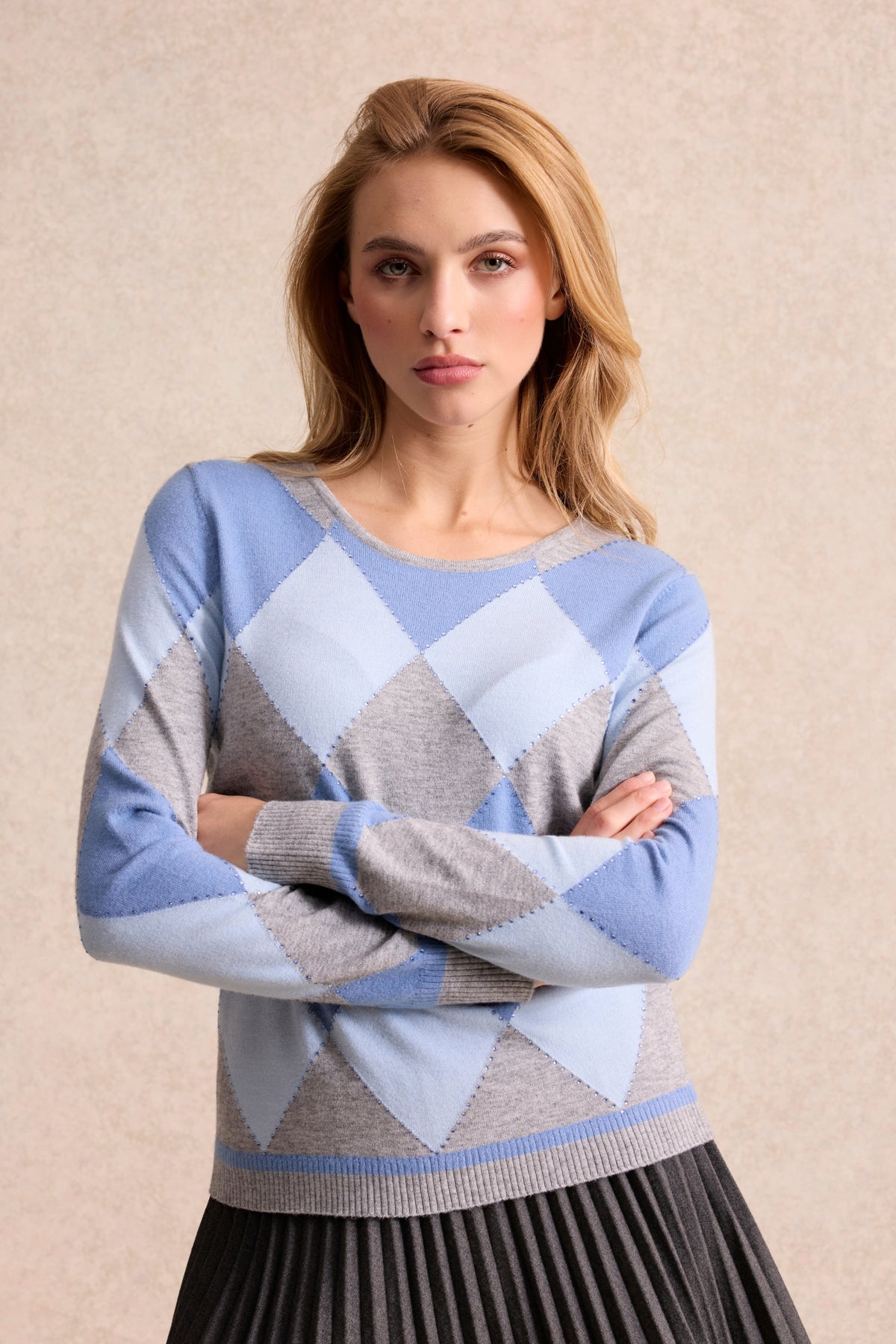 Pull à losanges bleu