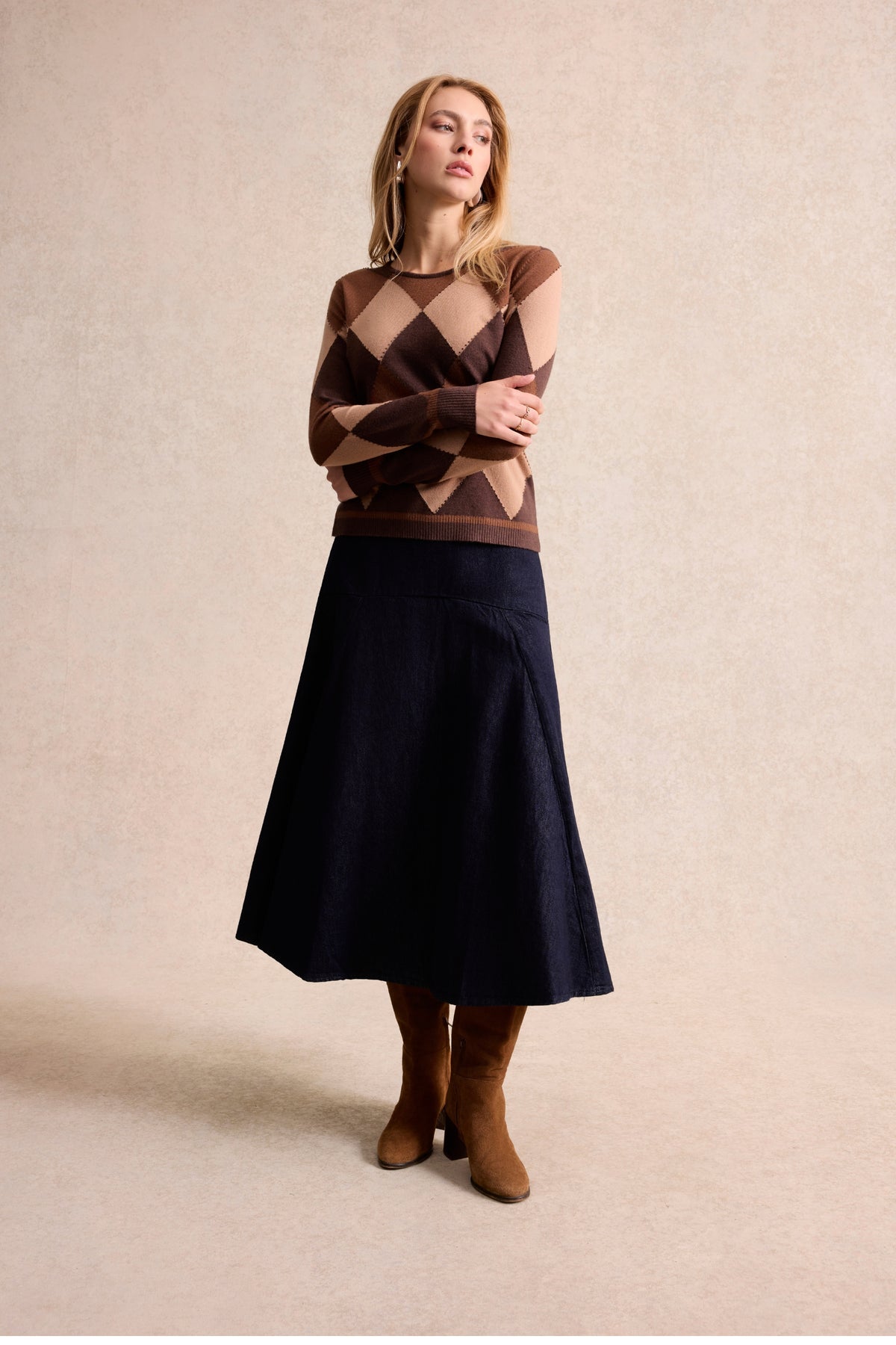 Pull à losanges marron