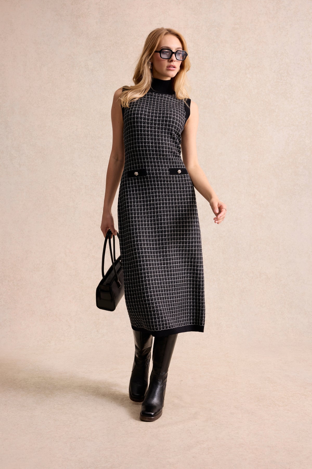 Robe midi à carreaux