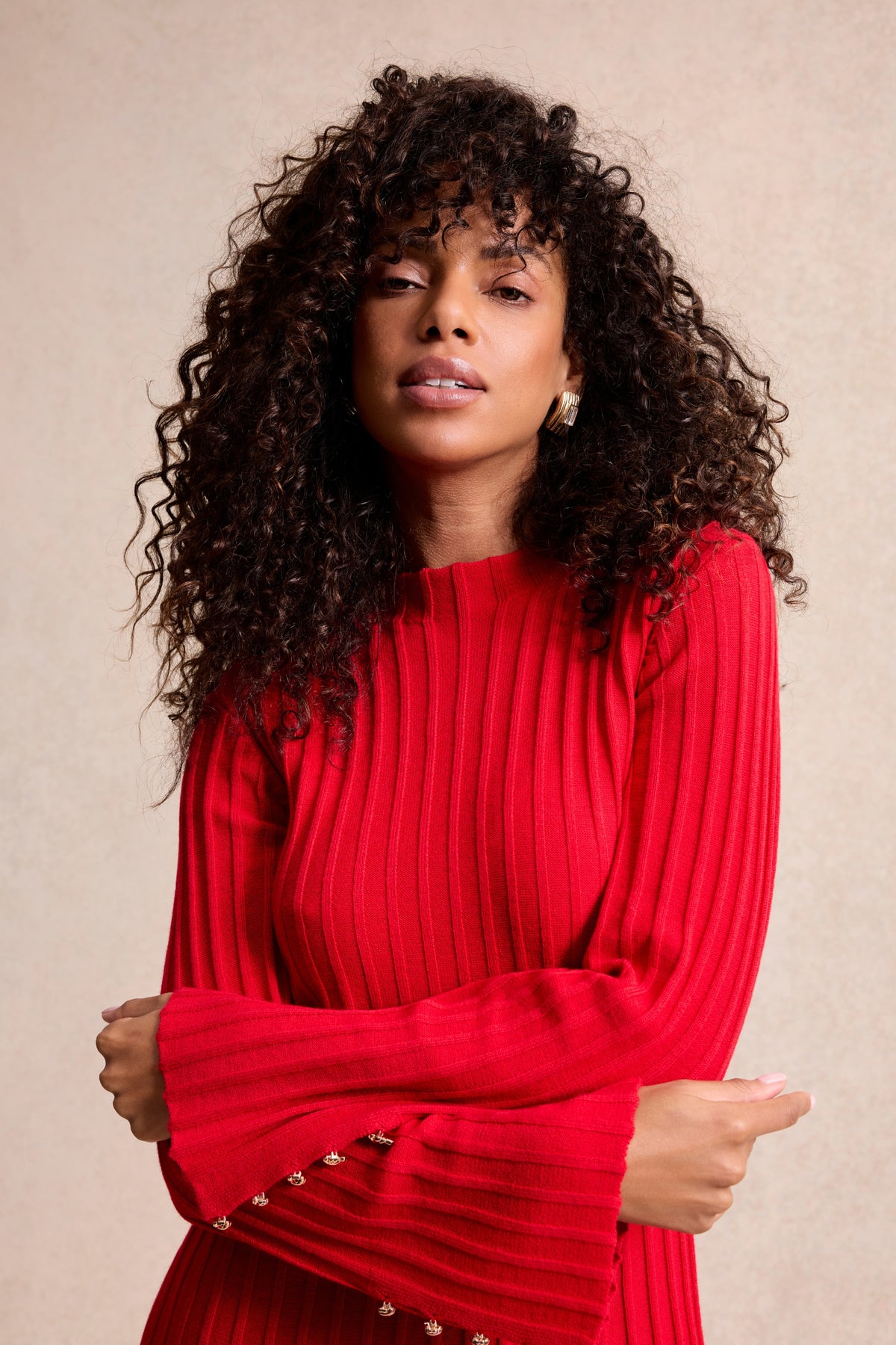 Robe courte en maille côtelée rouge