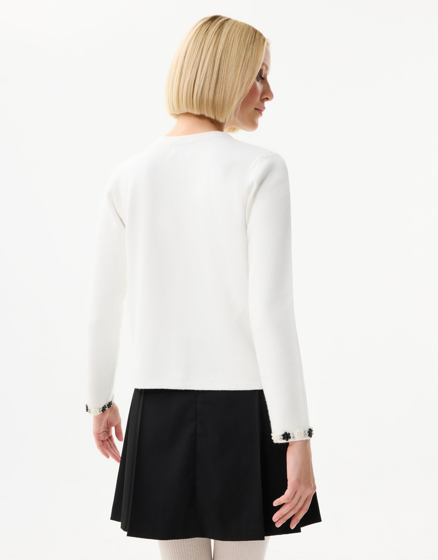 Pearl collar floral cardigan – black or ecru