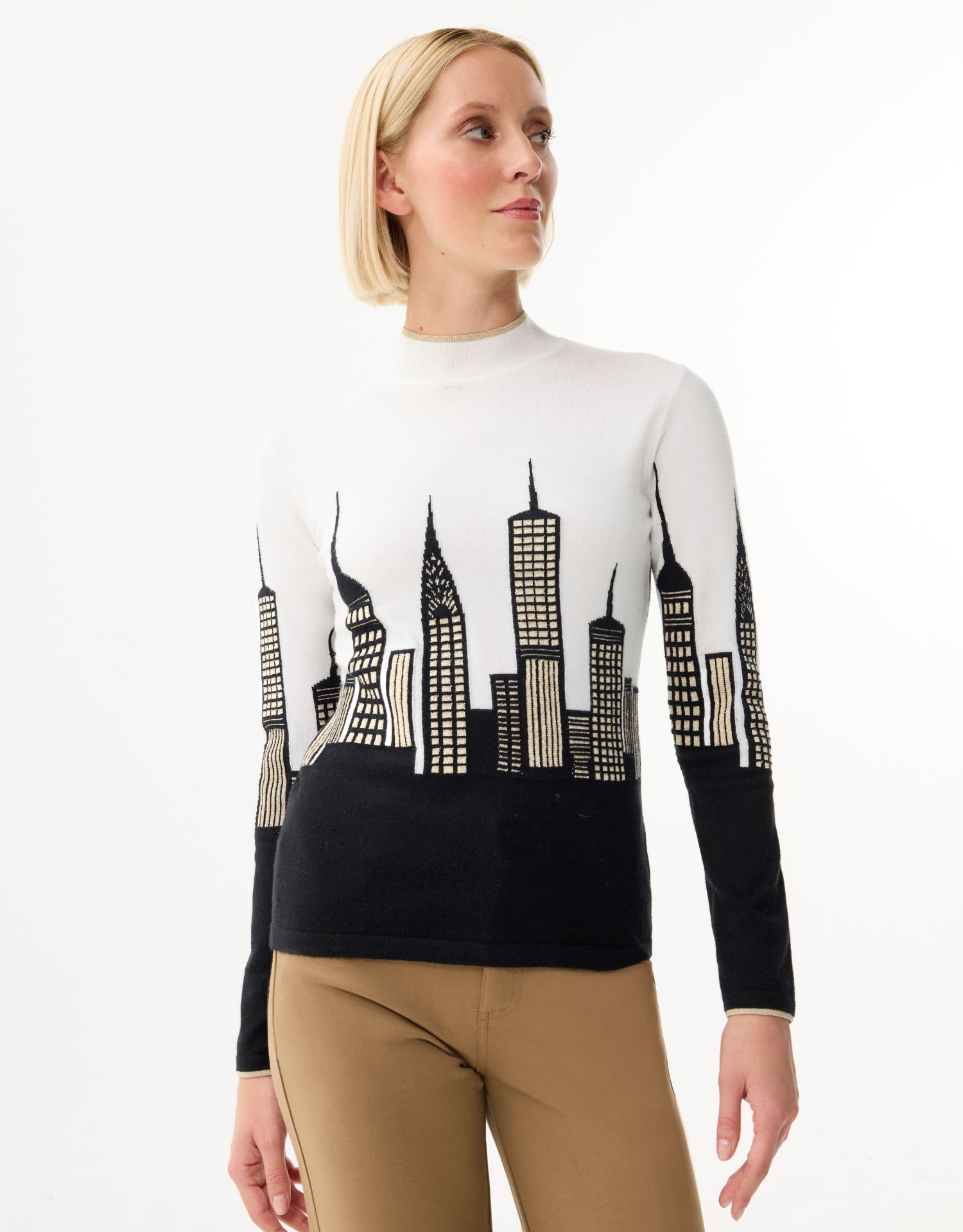Pullover mit Stehkragen und Skyline-Muster