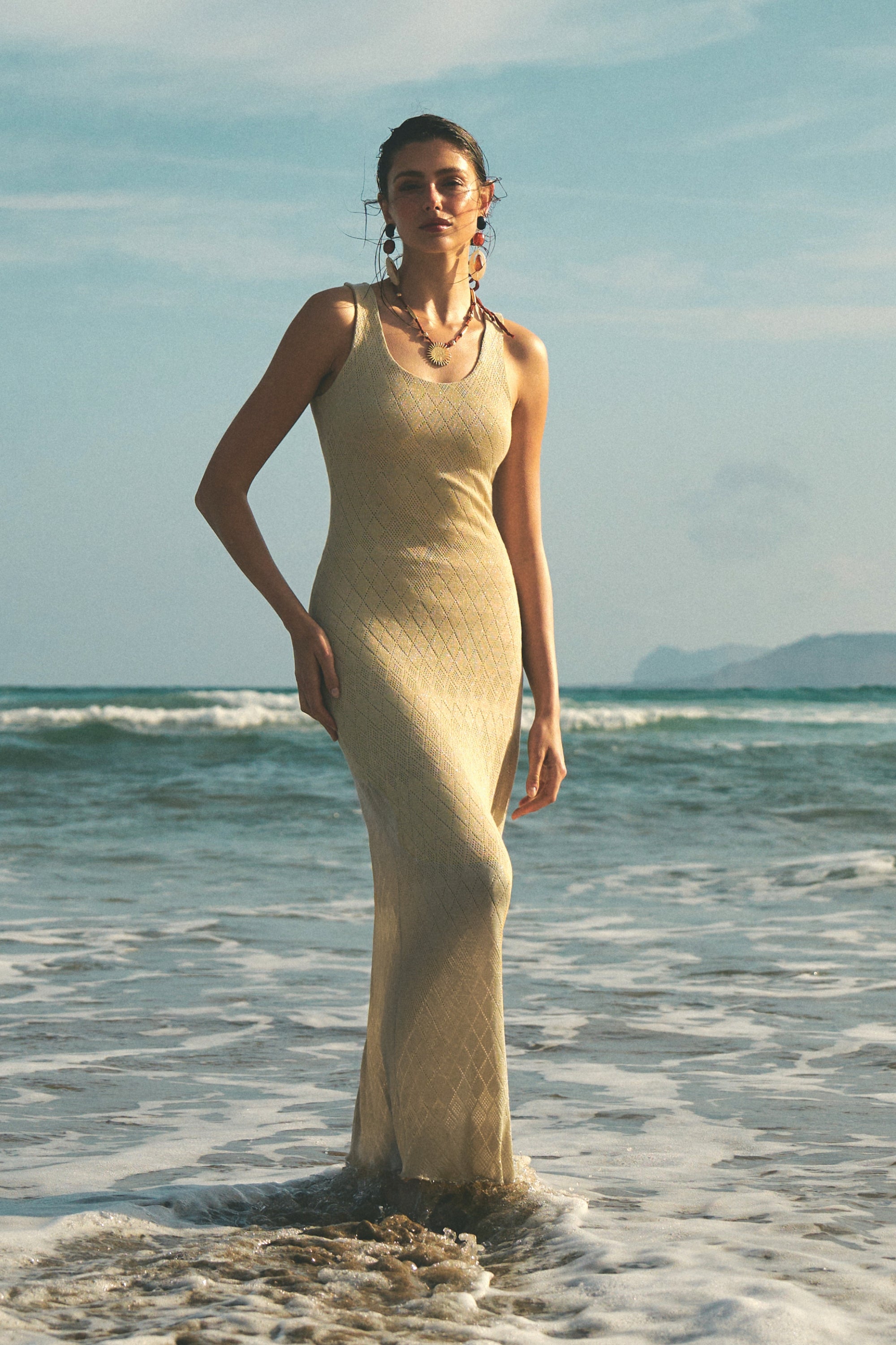 Robe longue maille ajourée