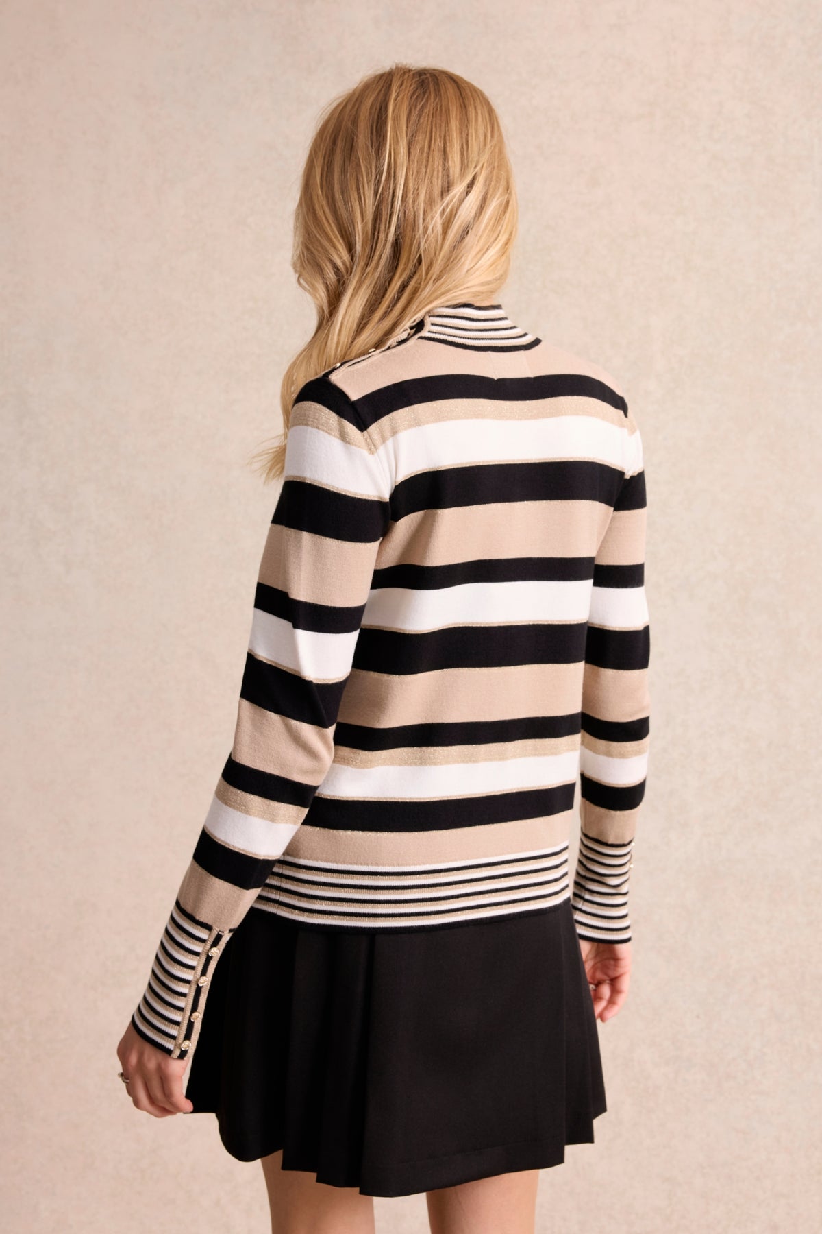 Pull rayé col montant noir