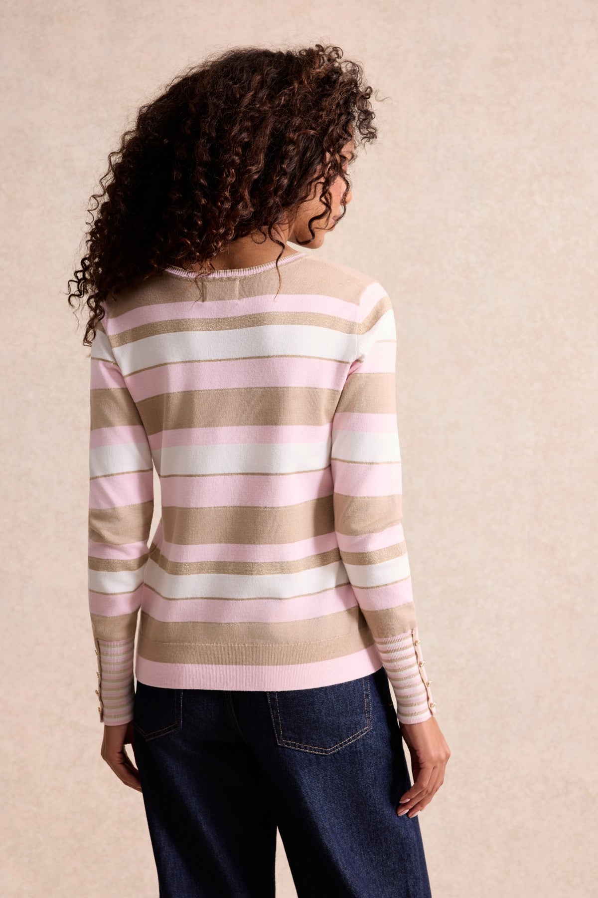 Pull rayé col V rose