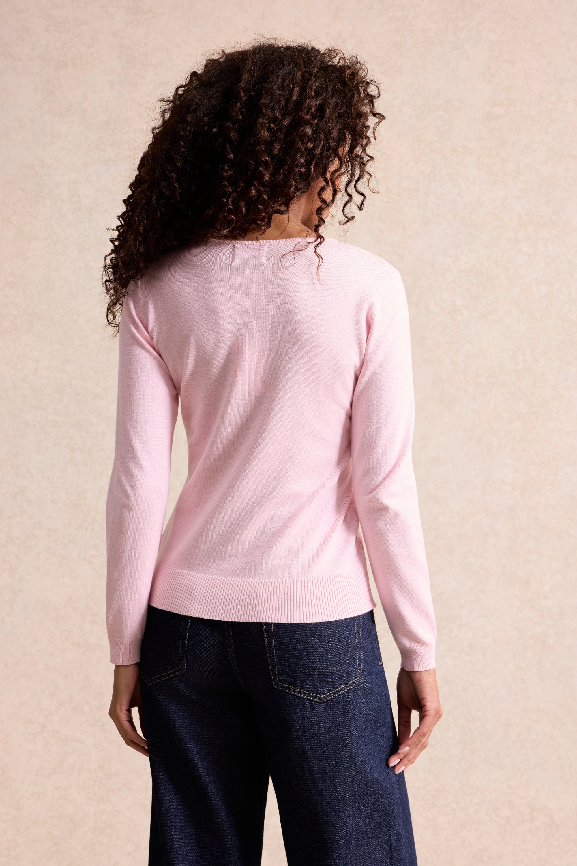 Pull en maille à dentelle rose