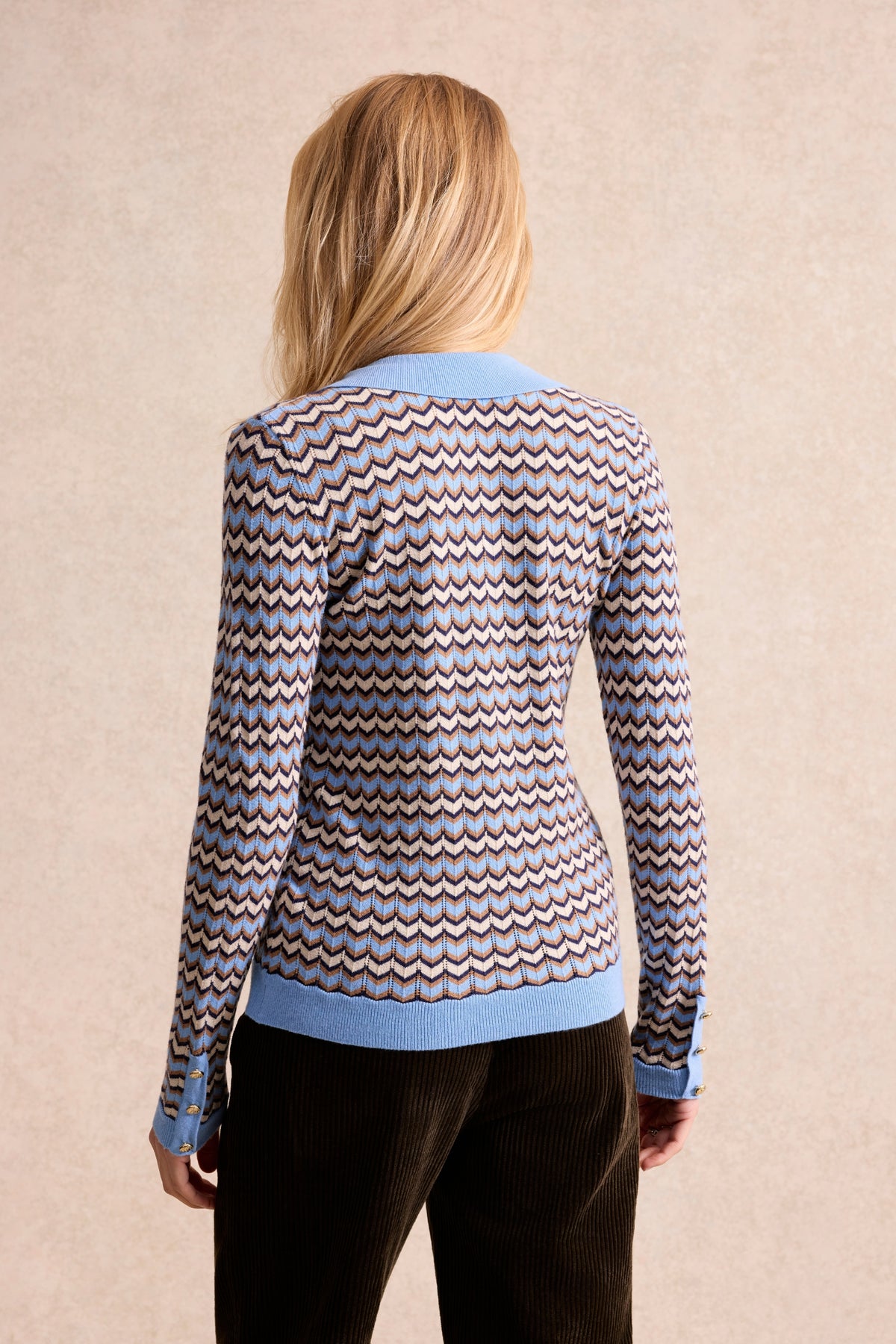 Pull polo zigzag bleu
