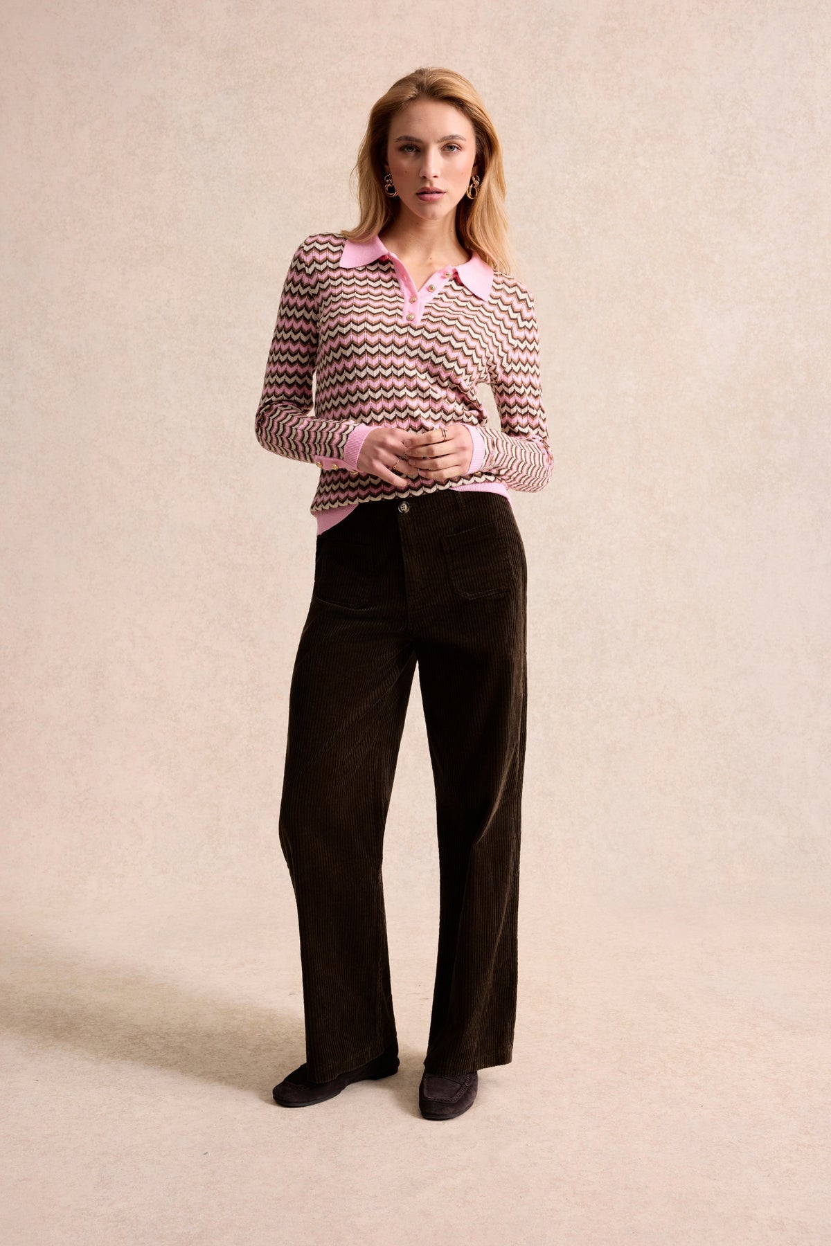 Pull polo zigzag rose