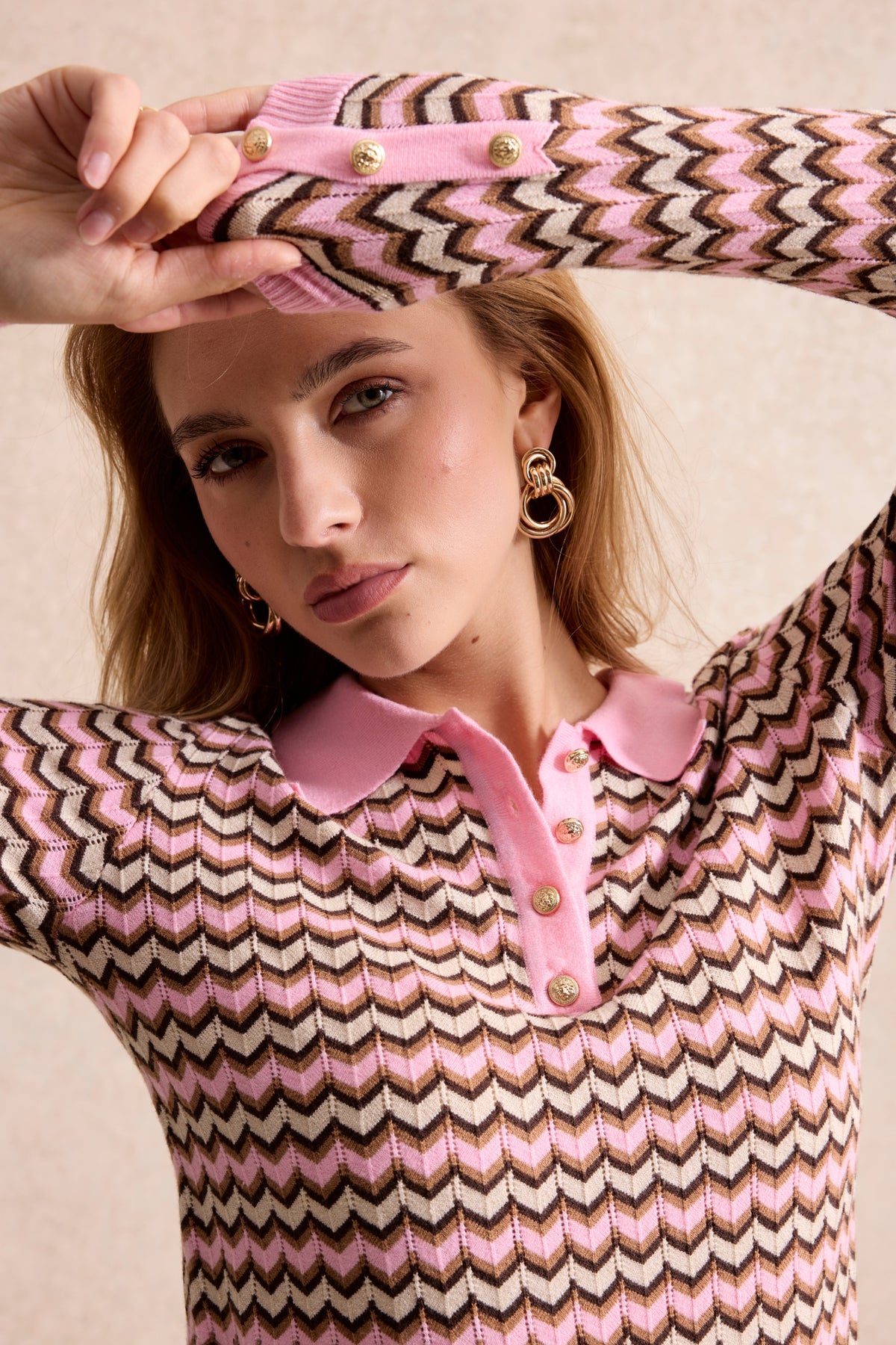 Pull polo zigzag rose