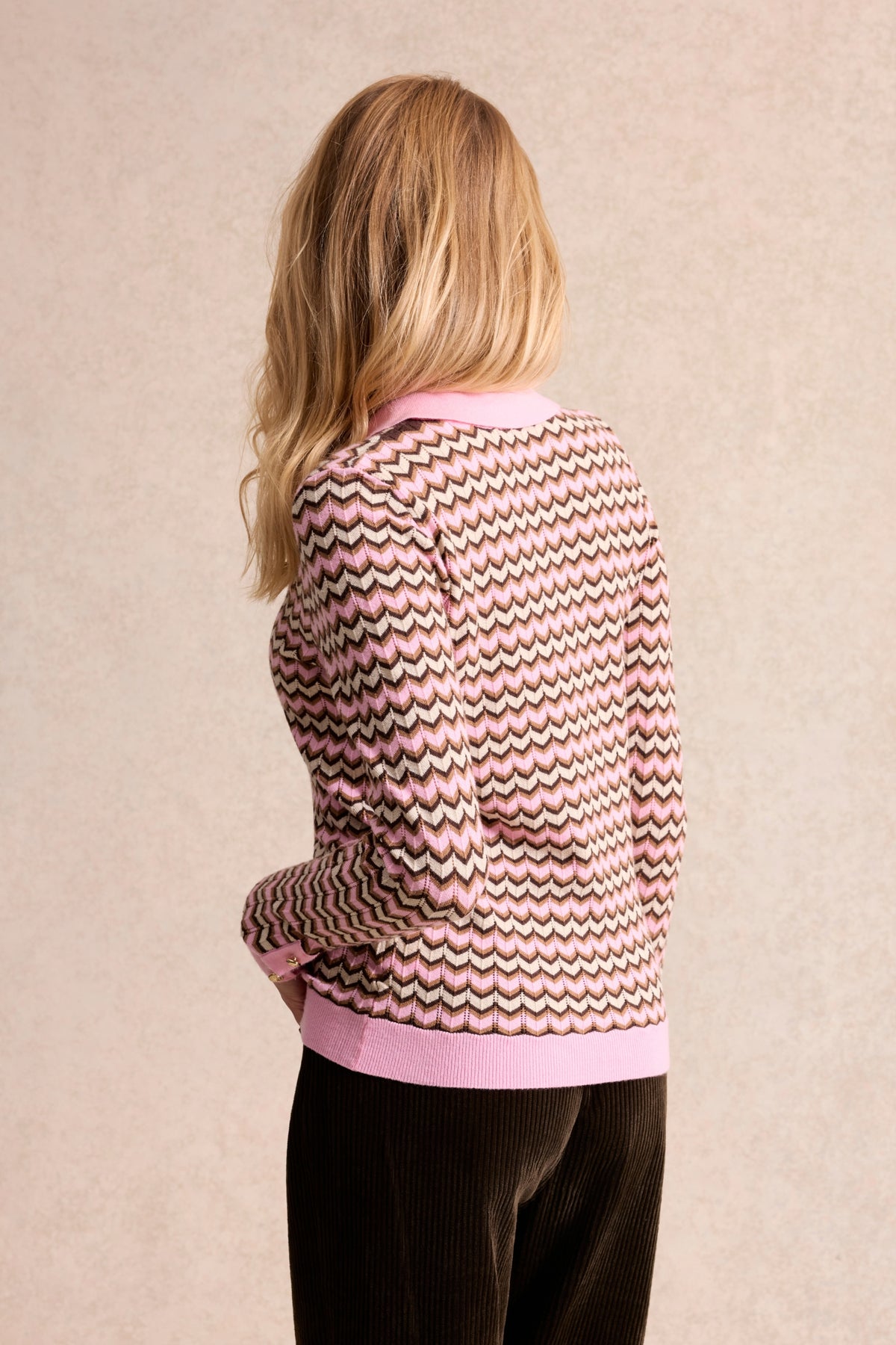 Pull polo zigzag rose