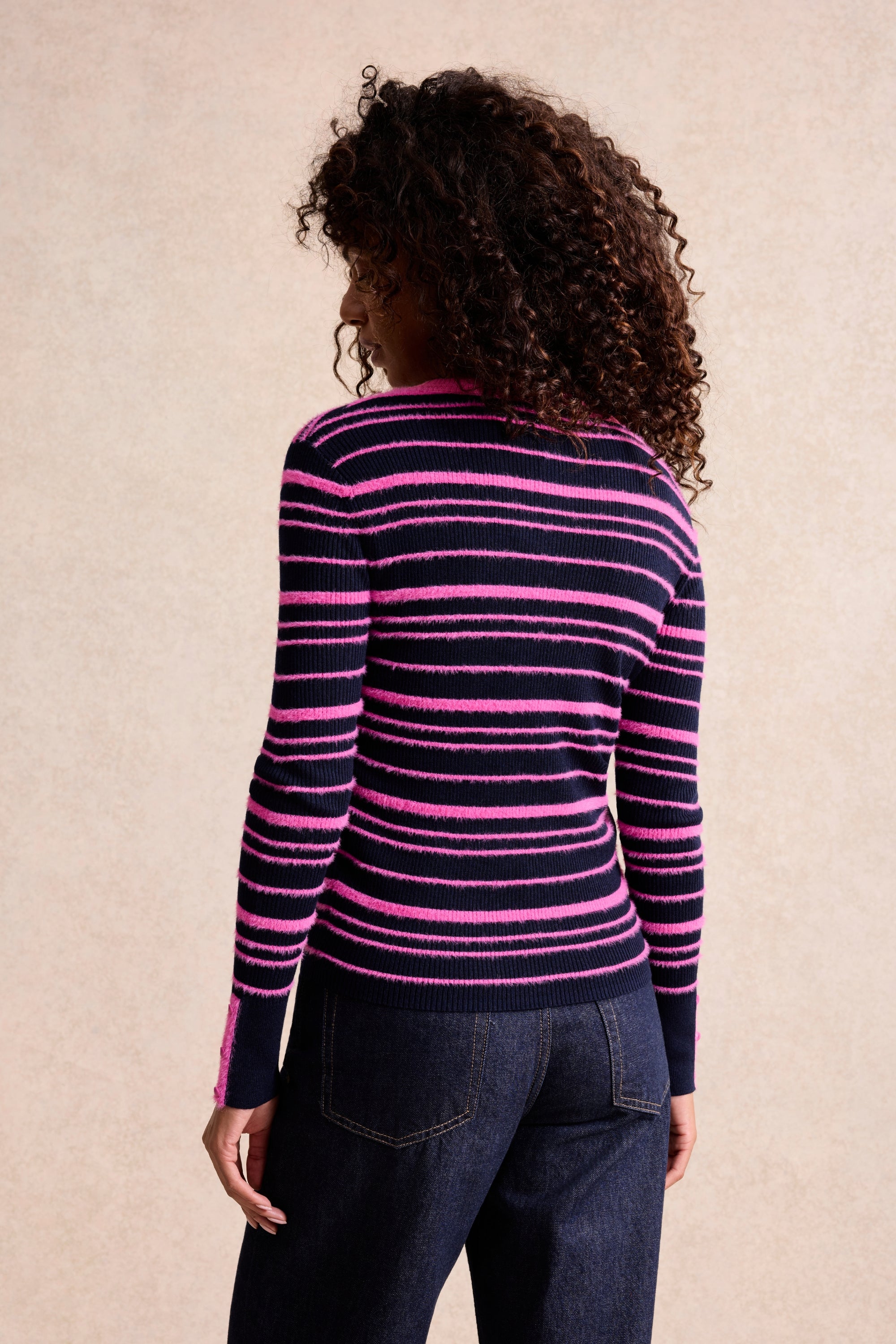 Pull rayé à manches longues rose