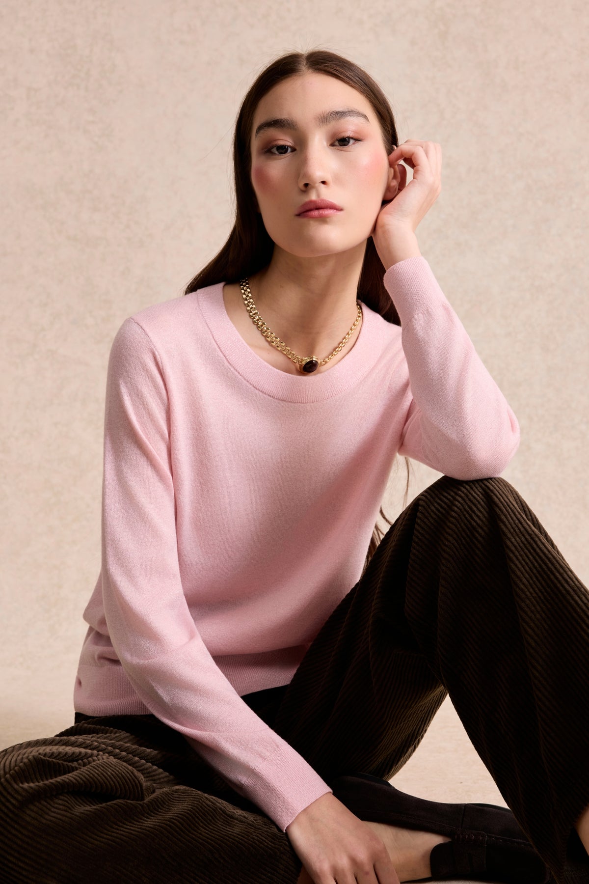 Pull femme en laine rose