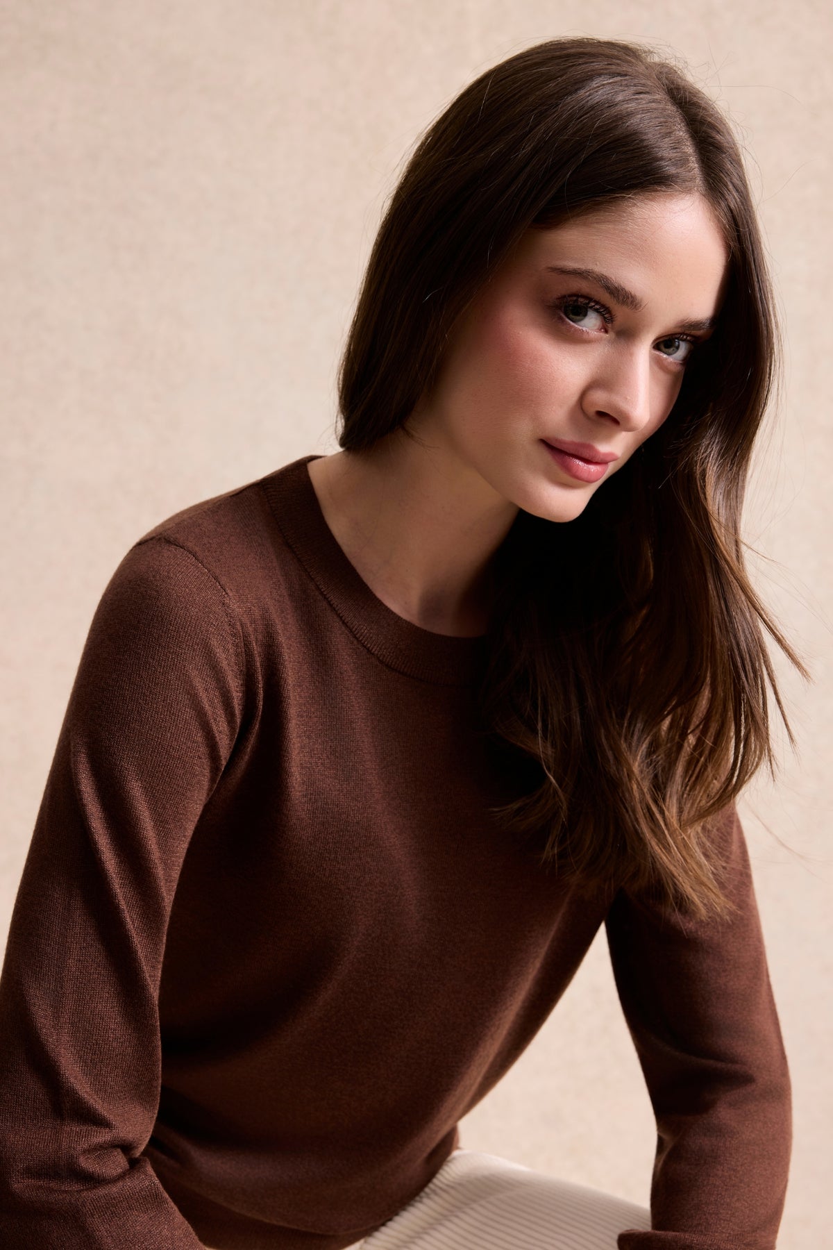 Pull femme en laine marron