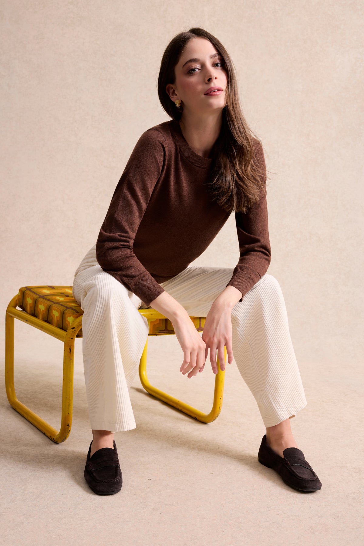 Pull femme en laine marron
